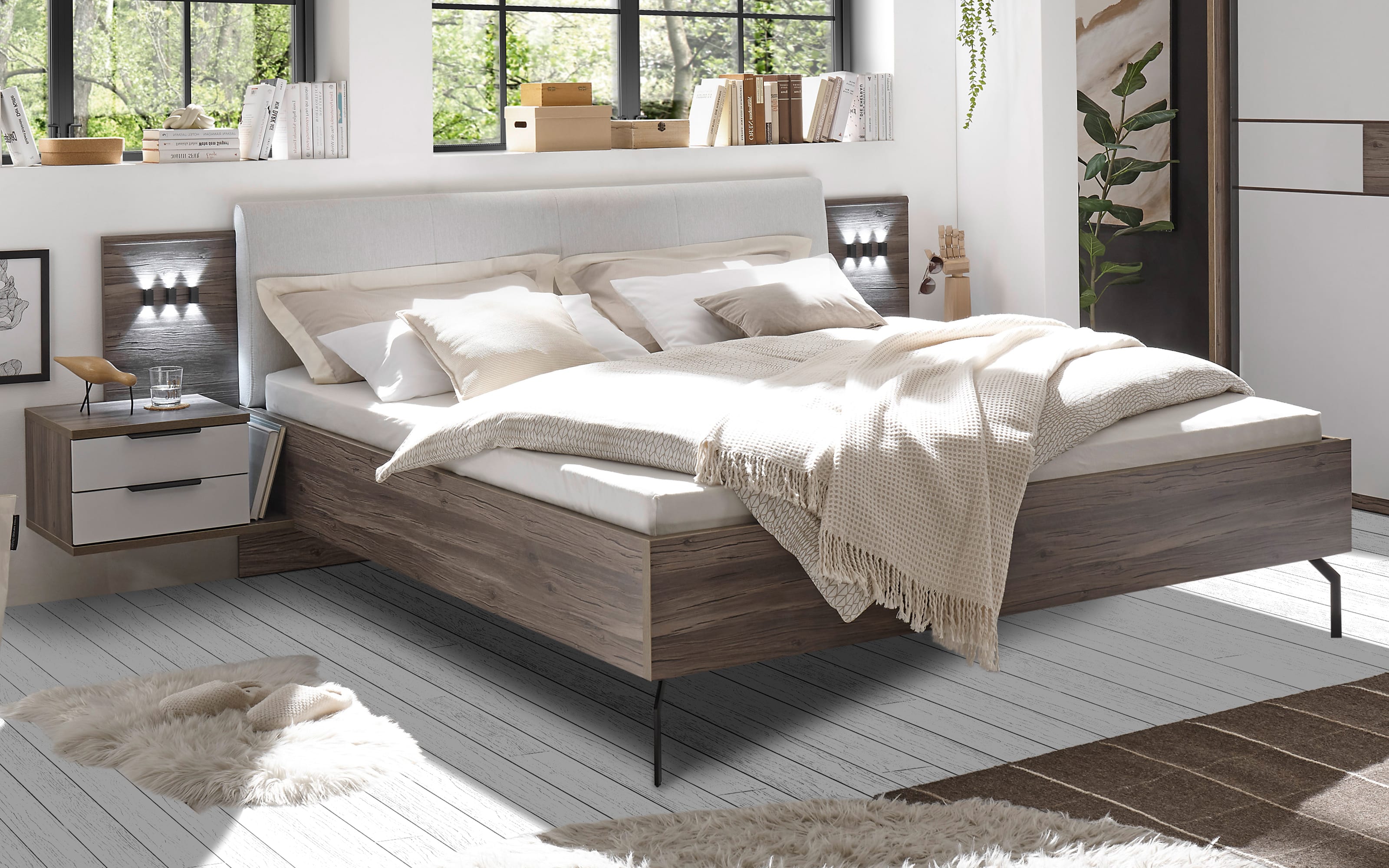 Schlafzimmer Alis, hellgrau, 180 x 200 cm, Schrank 270 x 225 cm