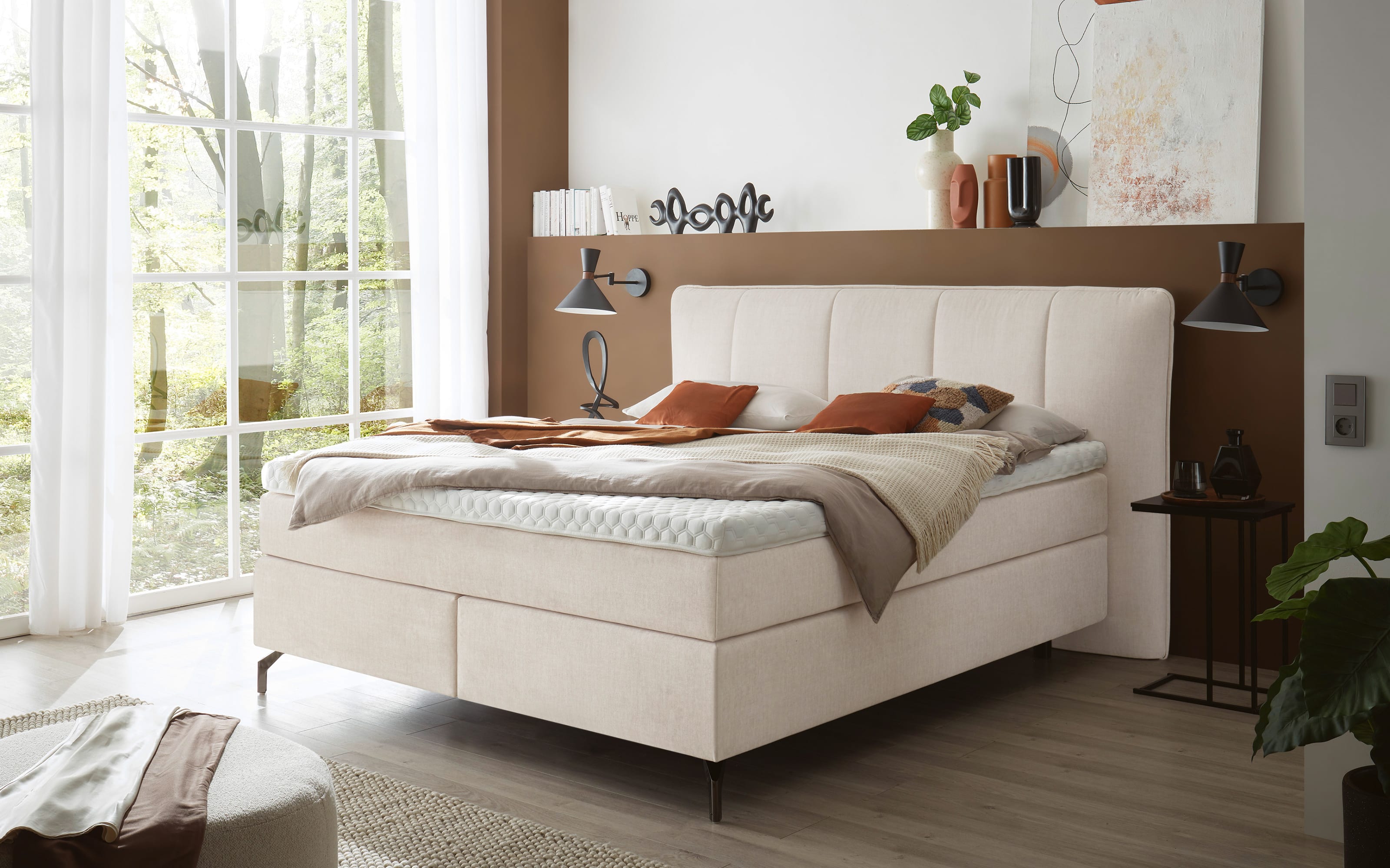 Boxspringbett Somo, elfenbeinfarbig, 180 x 200 cm, Härtegrad 2/3