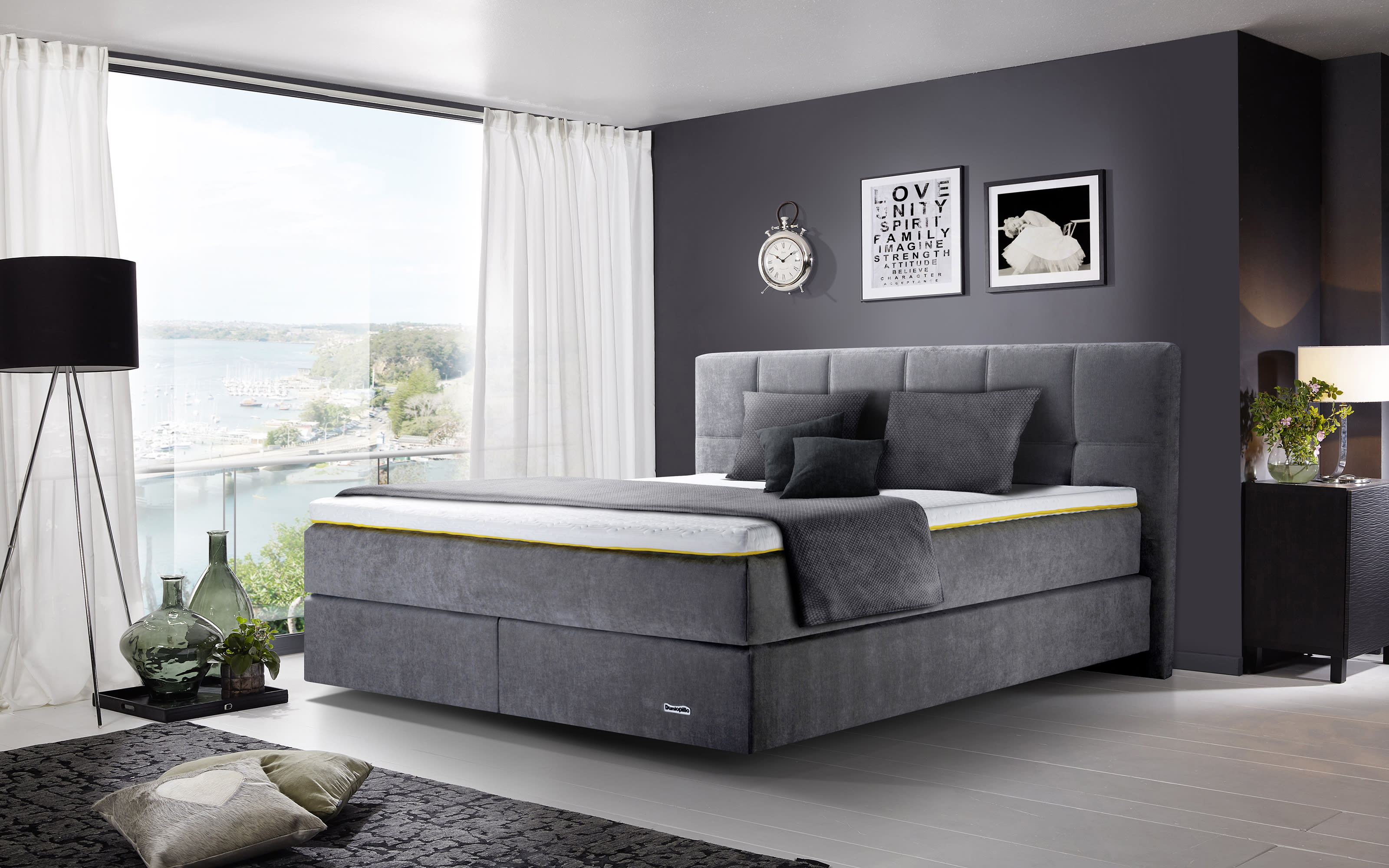Boxspringbett Dunlopillo Superior, grau, 180 x 200 cm