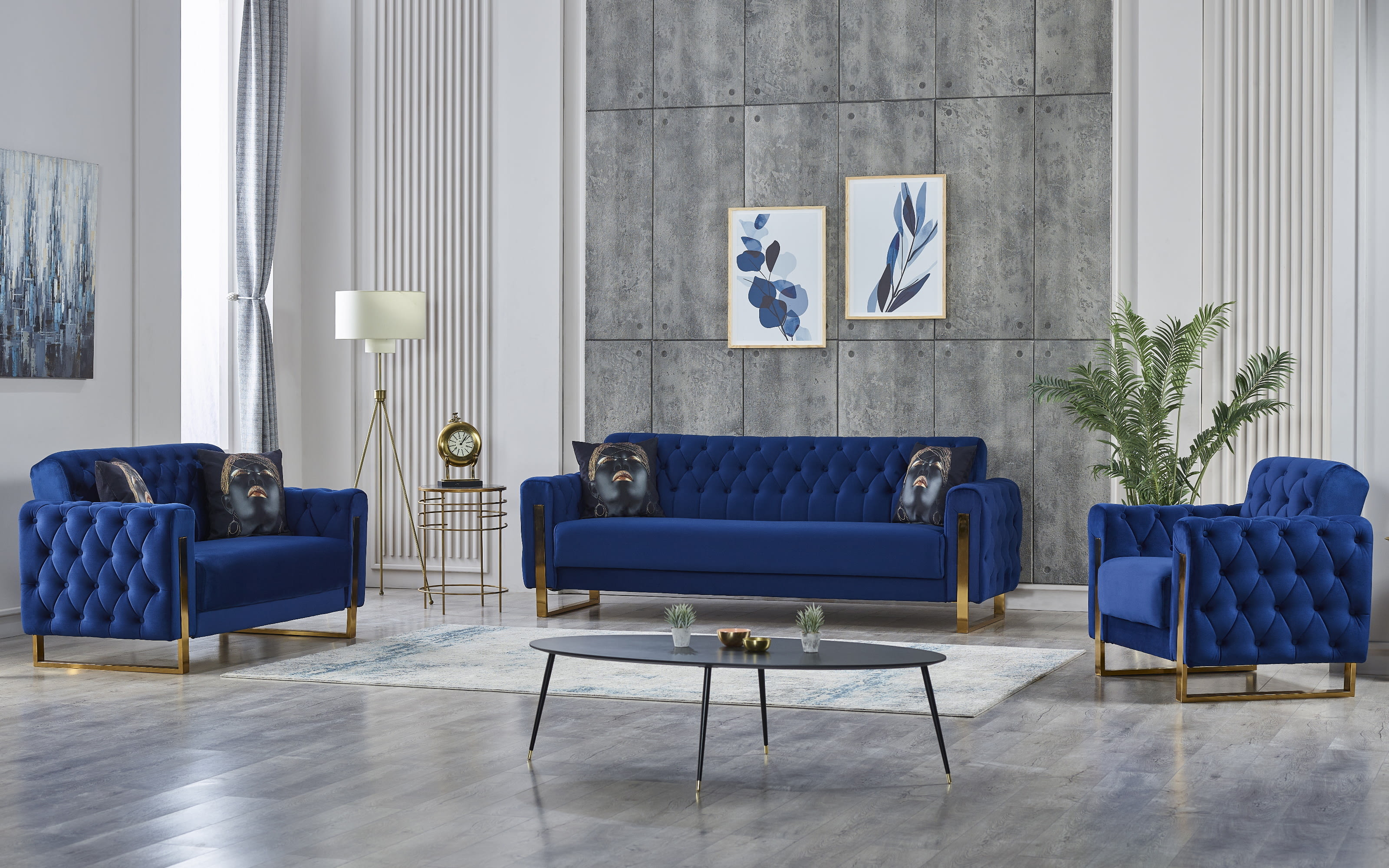 Kippsofa 2-Sitzer Crystal, blau, inkl. Kippfunktion