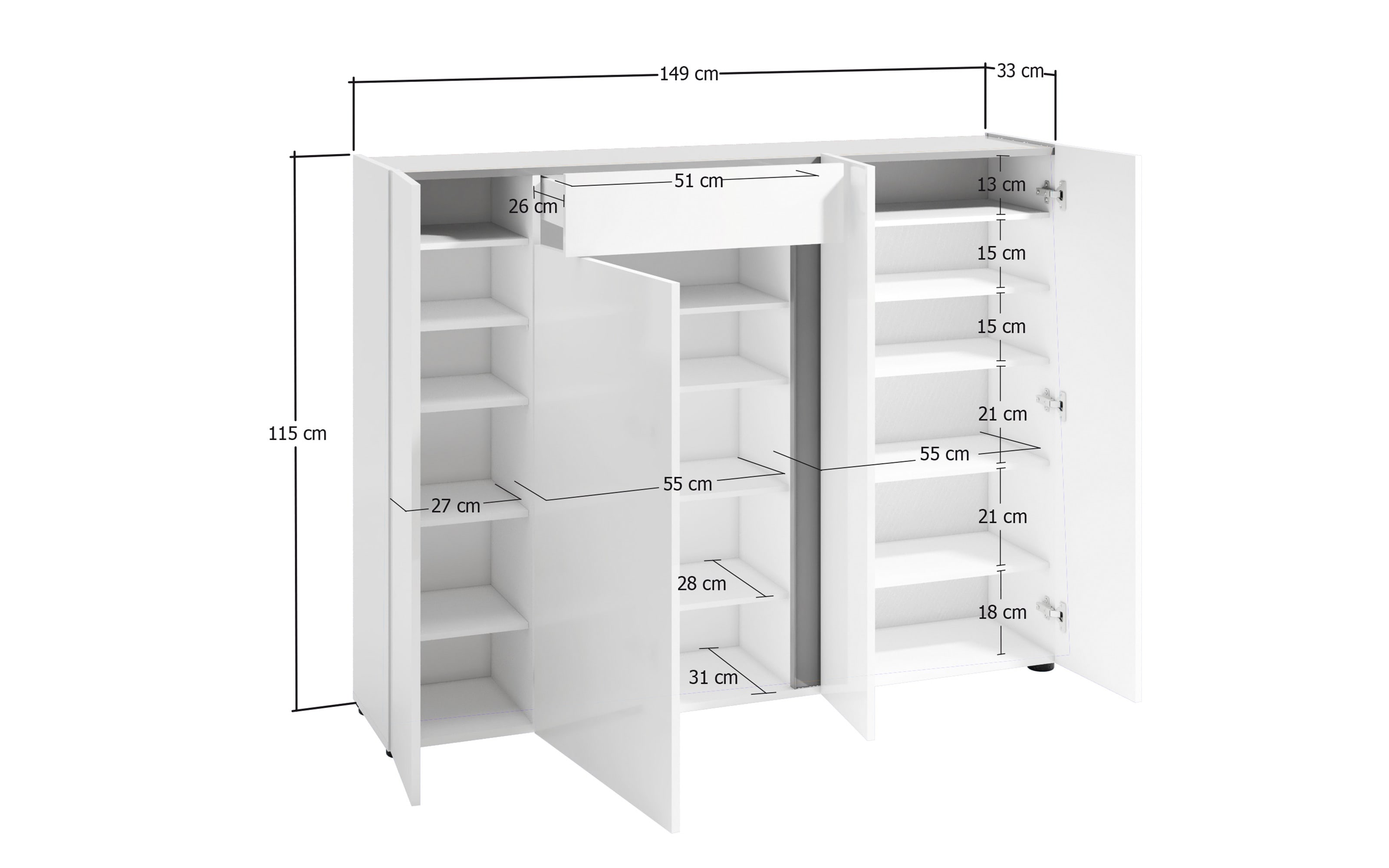 Schuhschrank III Atrium, weiß, 149 x 115 cm online bei Hardeck kaufen