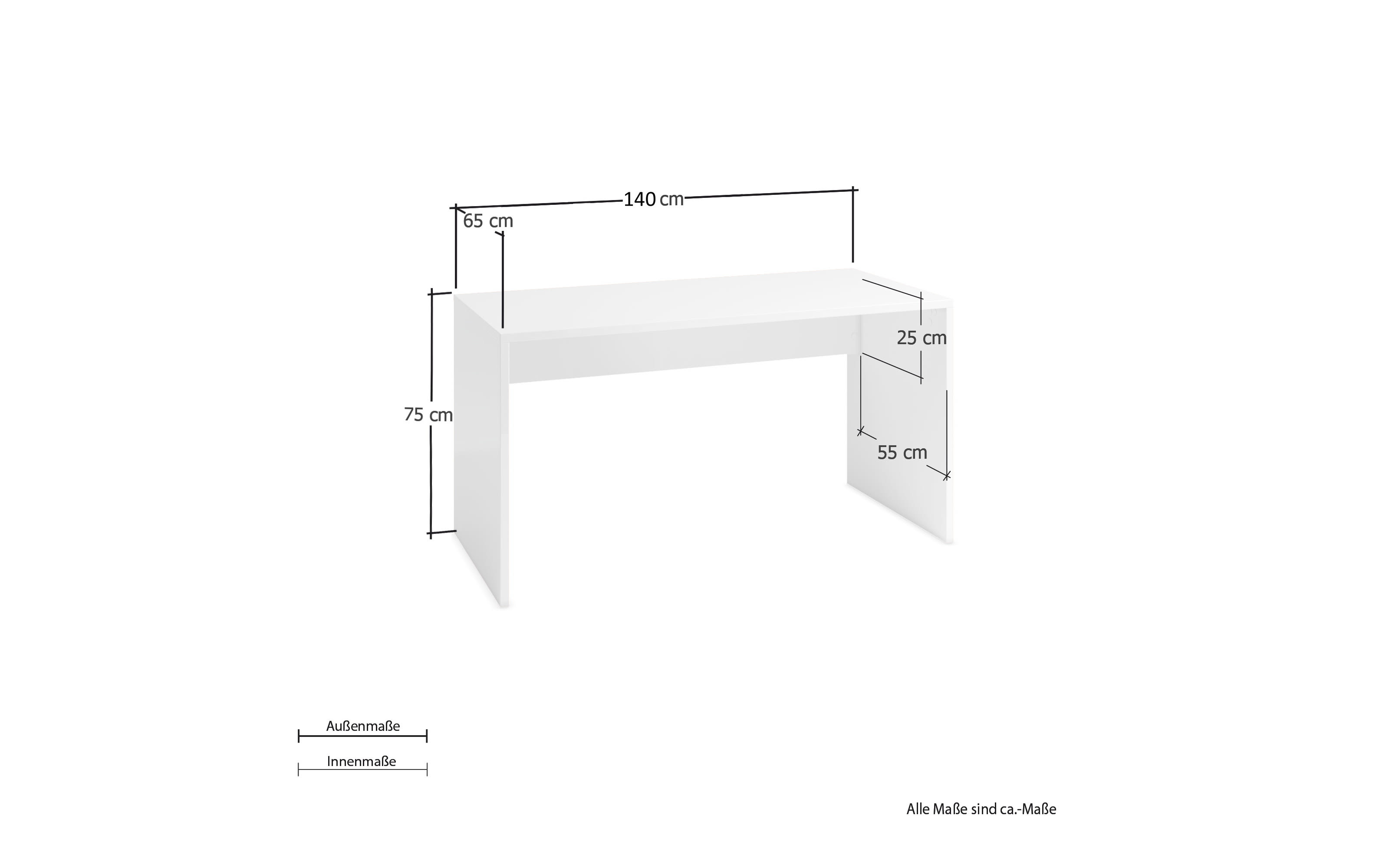 Schreibtisch Dame, weiß, Breite 140 cm online bei Hardeck kaufen