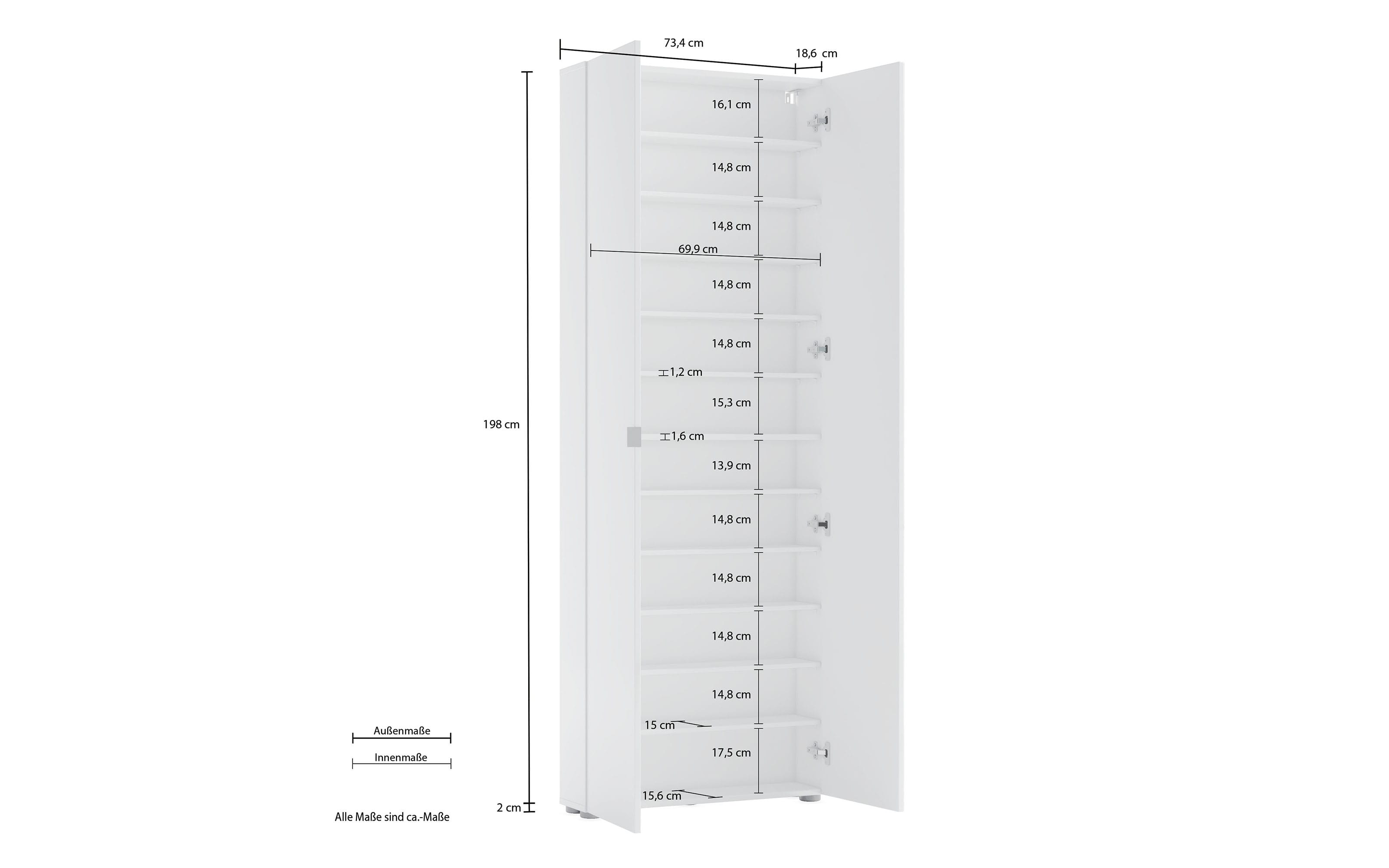 Schuhschrank Spazio, weiß, 74 x 200 cm