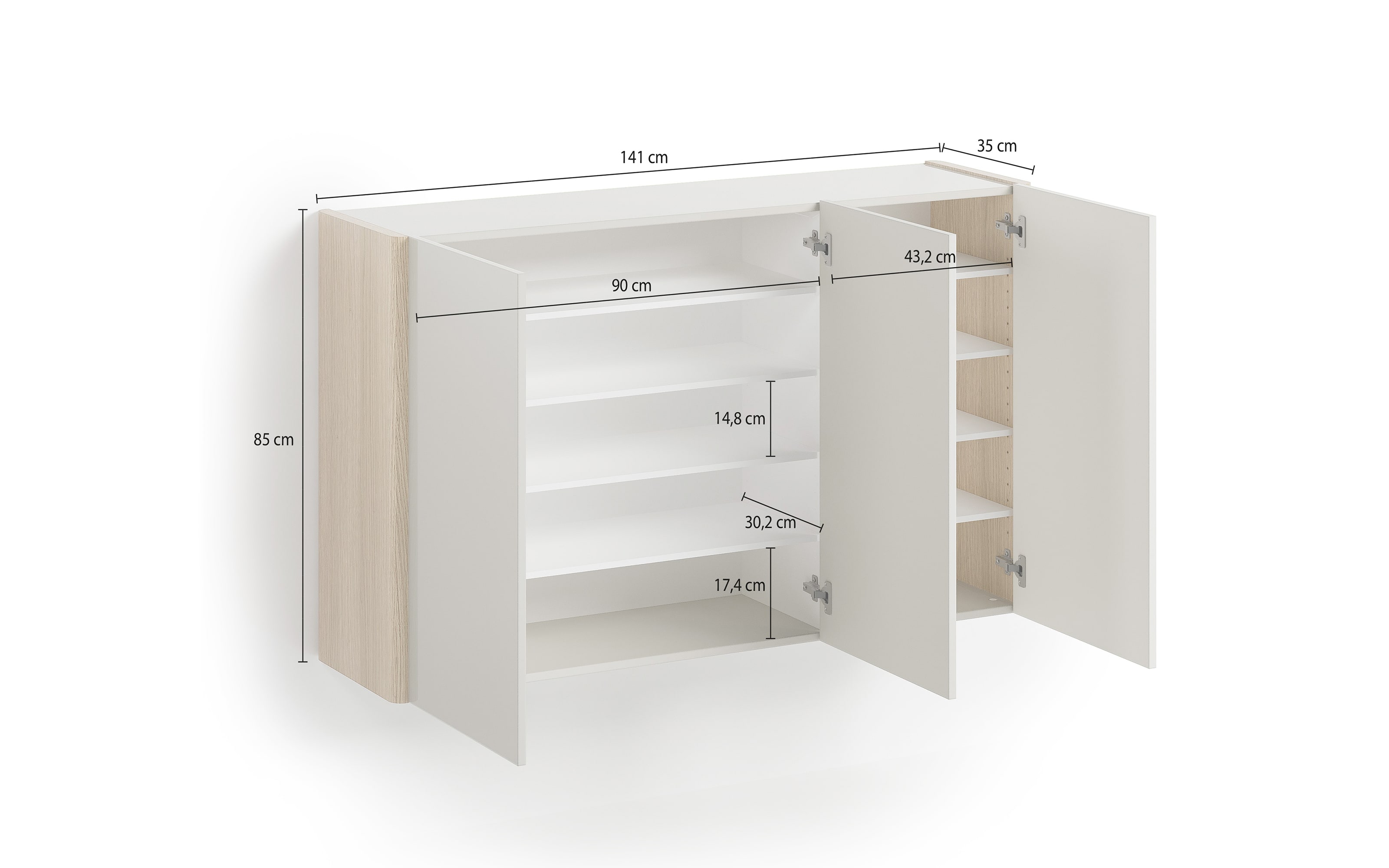 Schuhschrank Dillon, Eiche Lindberg-Nachbildung/grau