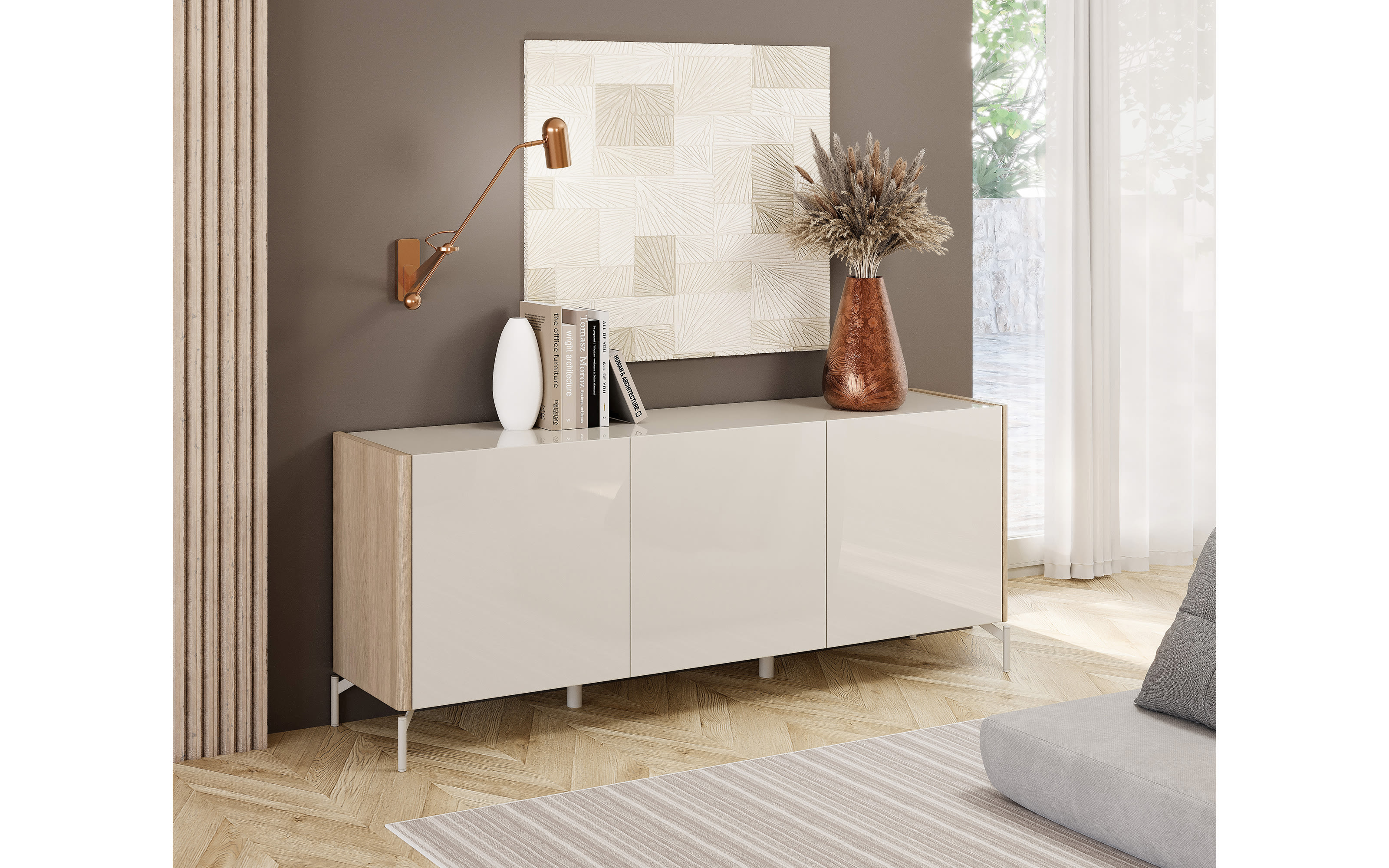Sideboard Dillon, Eiche Lindberg-Nachbildung/grau