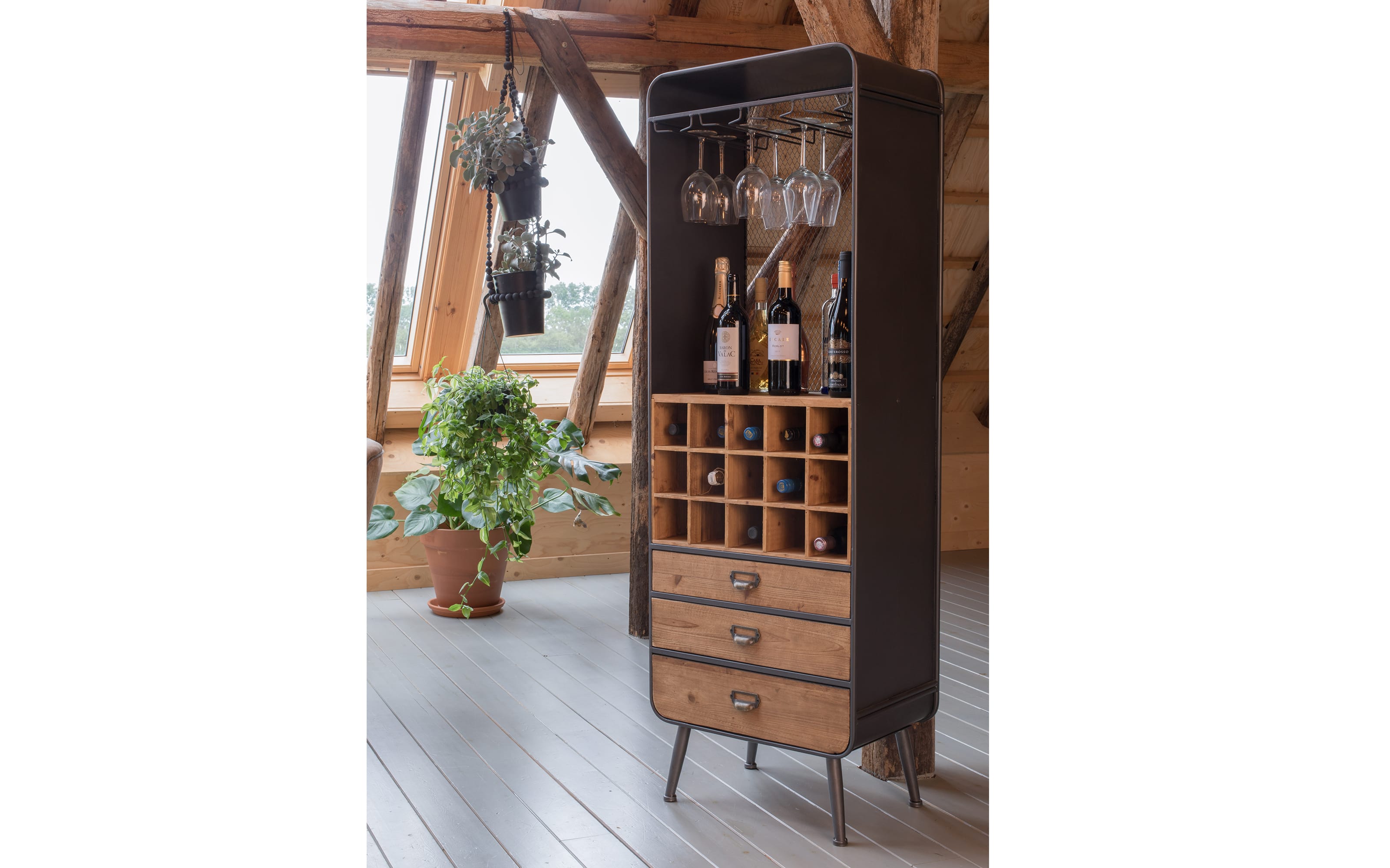 Kabinett Vino, Tanne massiv, anthrazit, 56 cm 