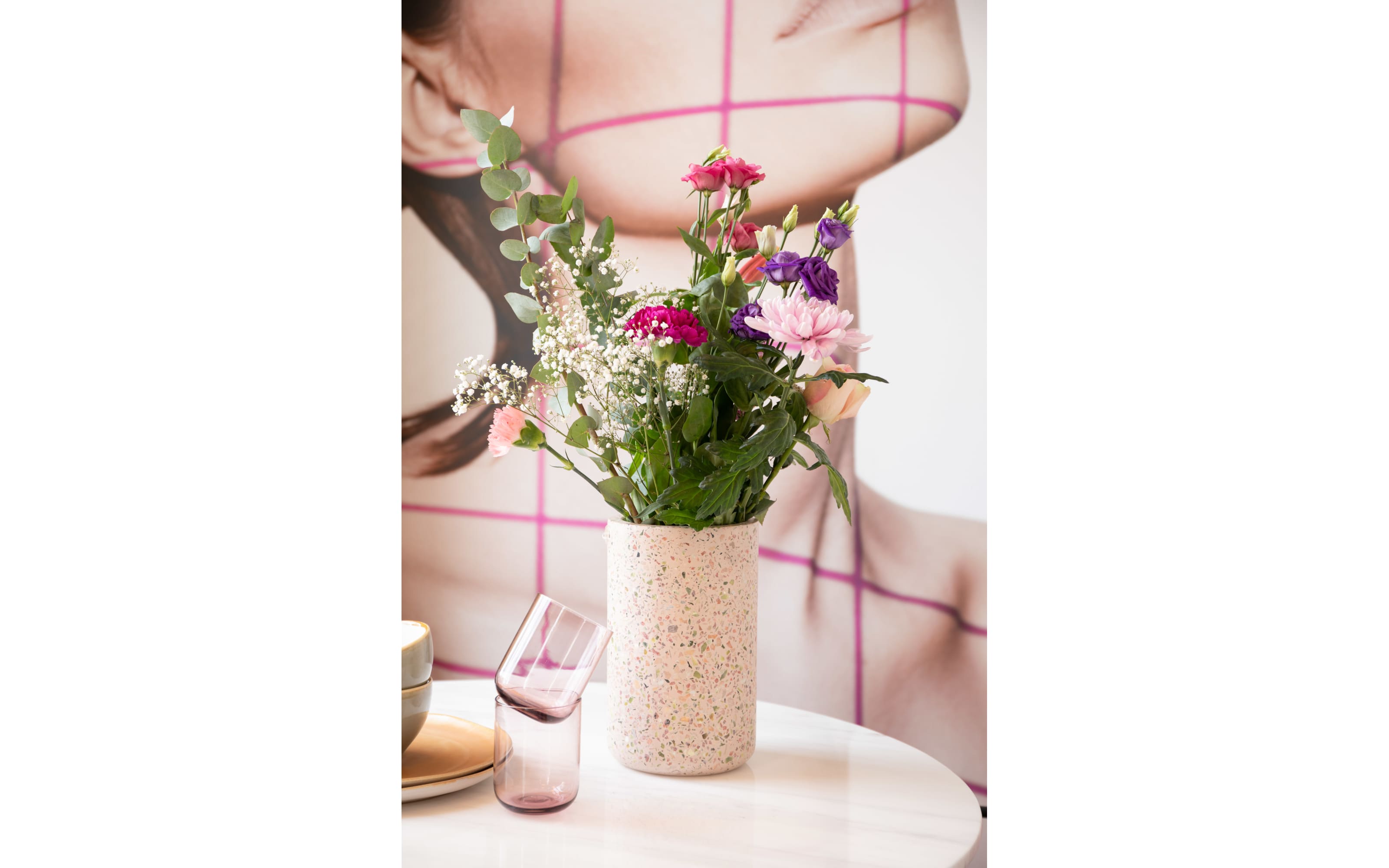 Vase Fajen aus Terrazzo in pink