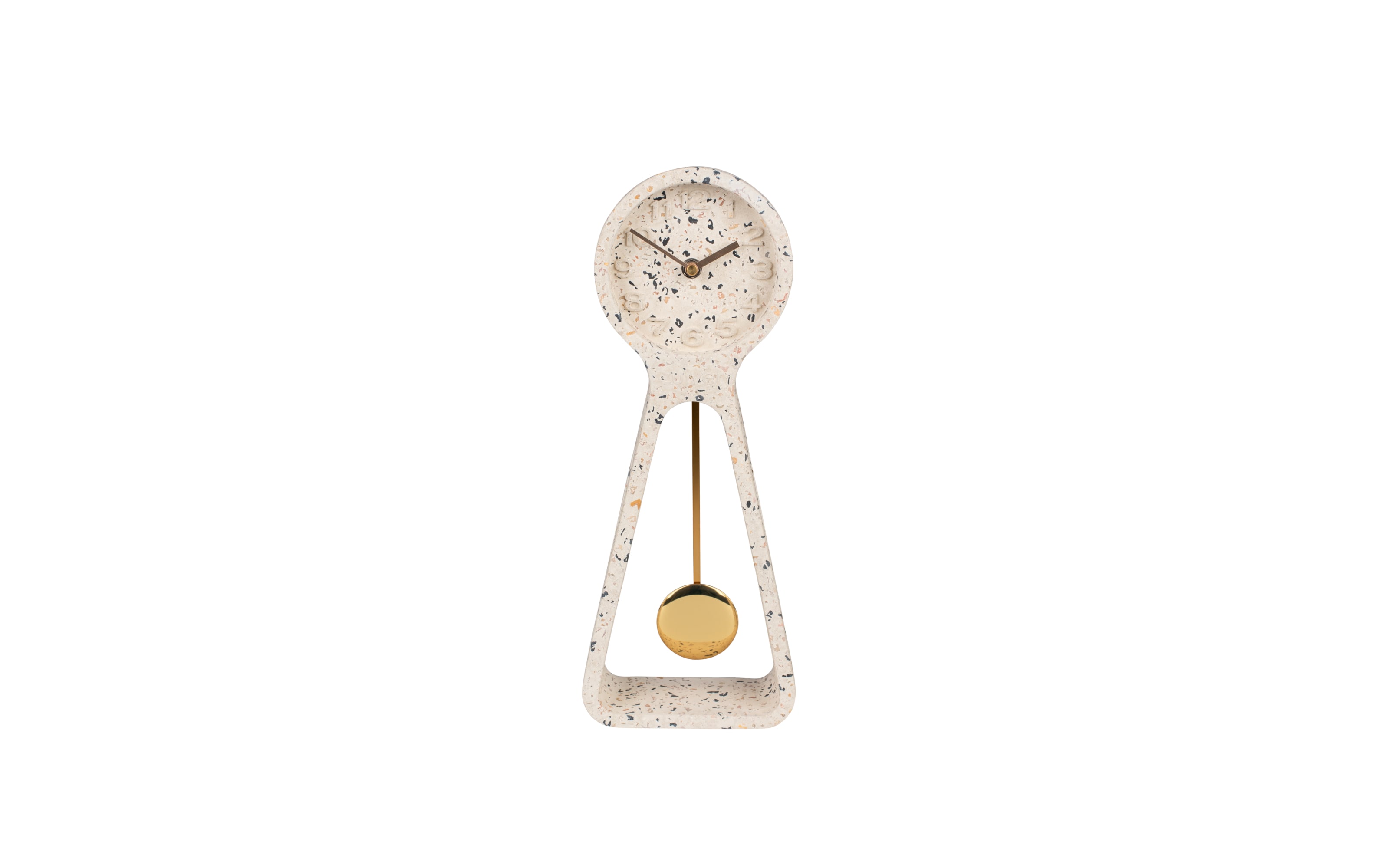 Tischuhr Pendulum Time Terrazzo aus Beton in weiß