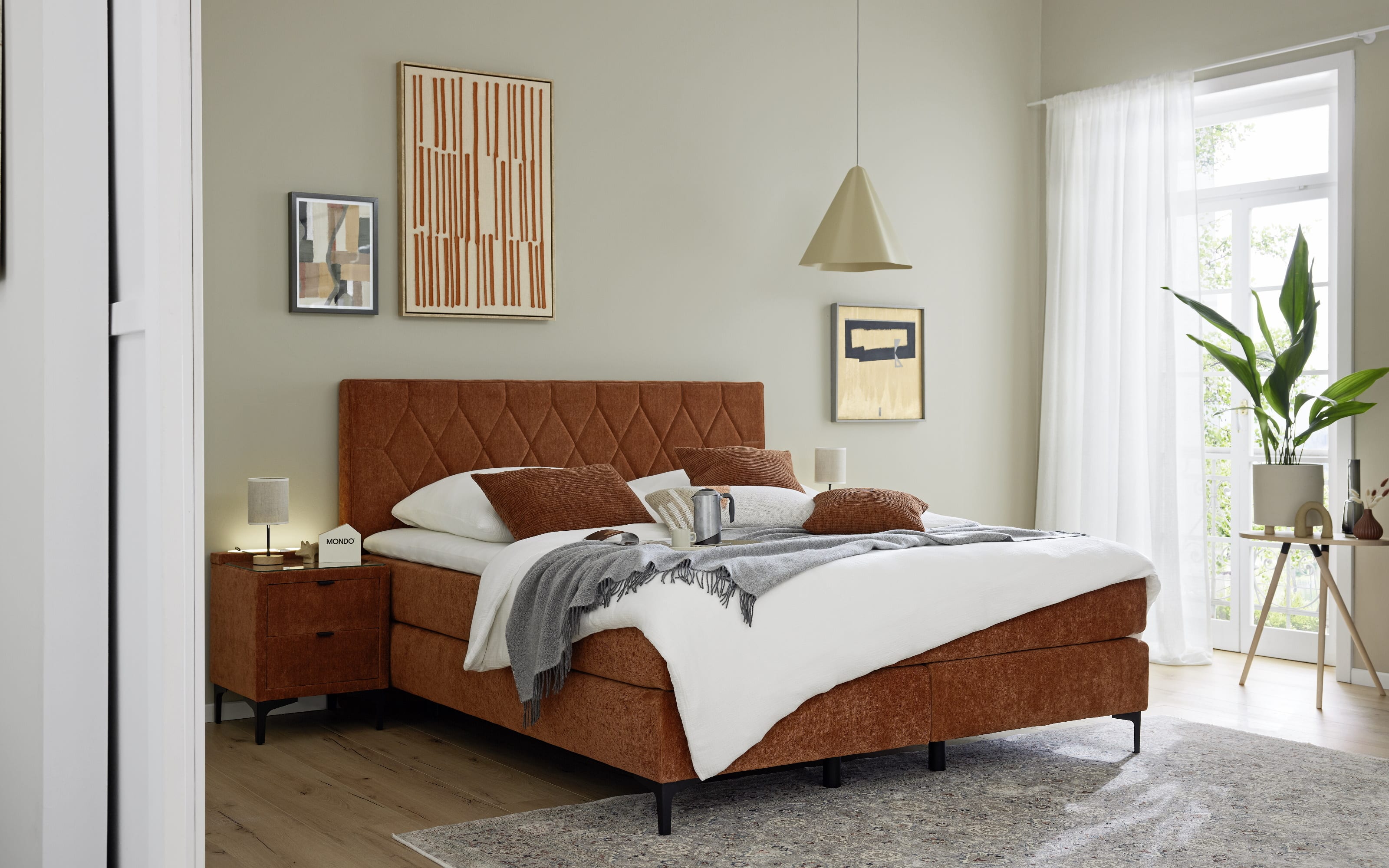 Boxspringbett Barell, blutorange, 180 x 200 cm, inkl. Topper