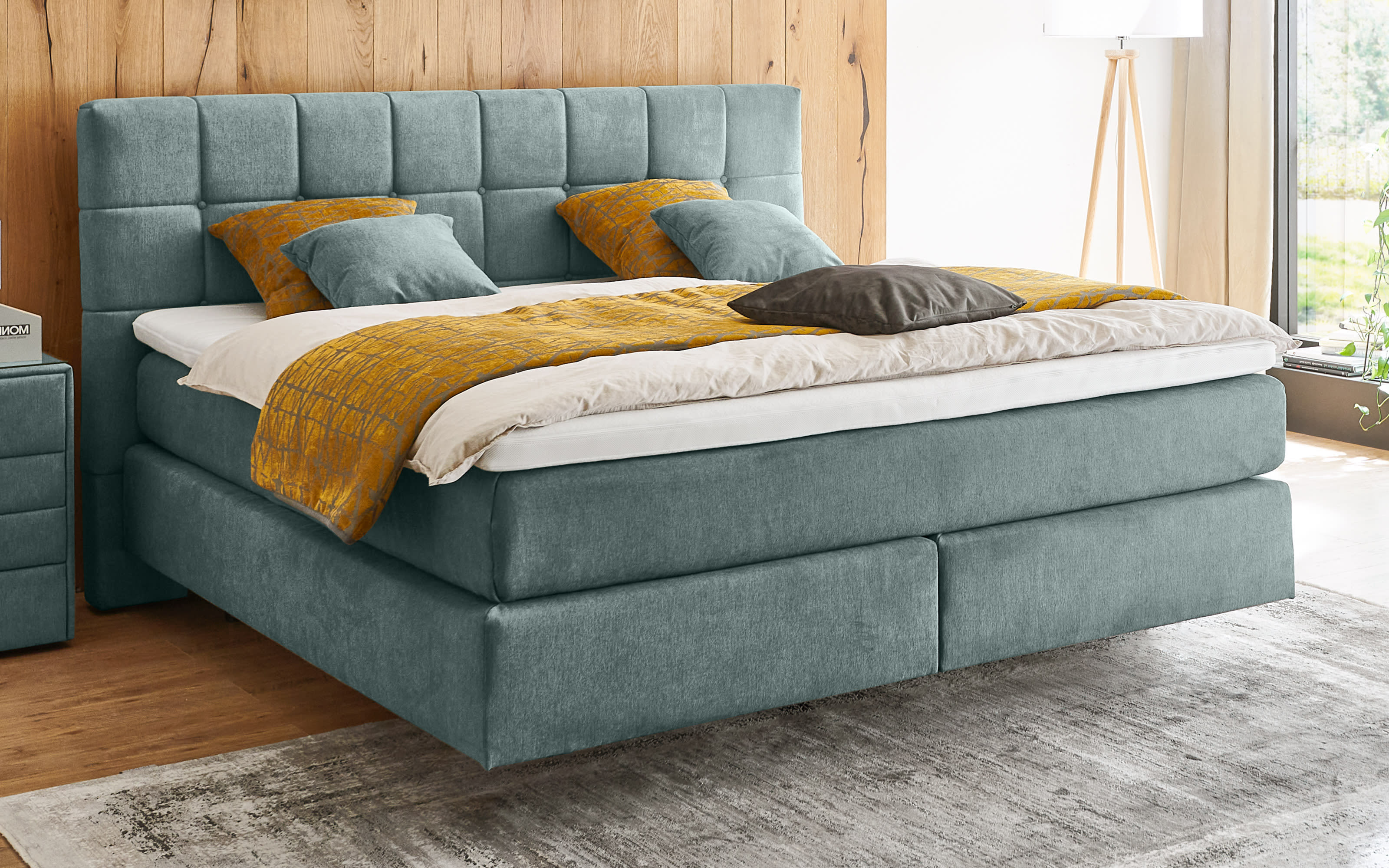 Boxspringbett Luvara, grau, 180 x 200 cm, Härtegrad 2 und 3