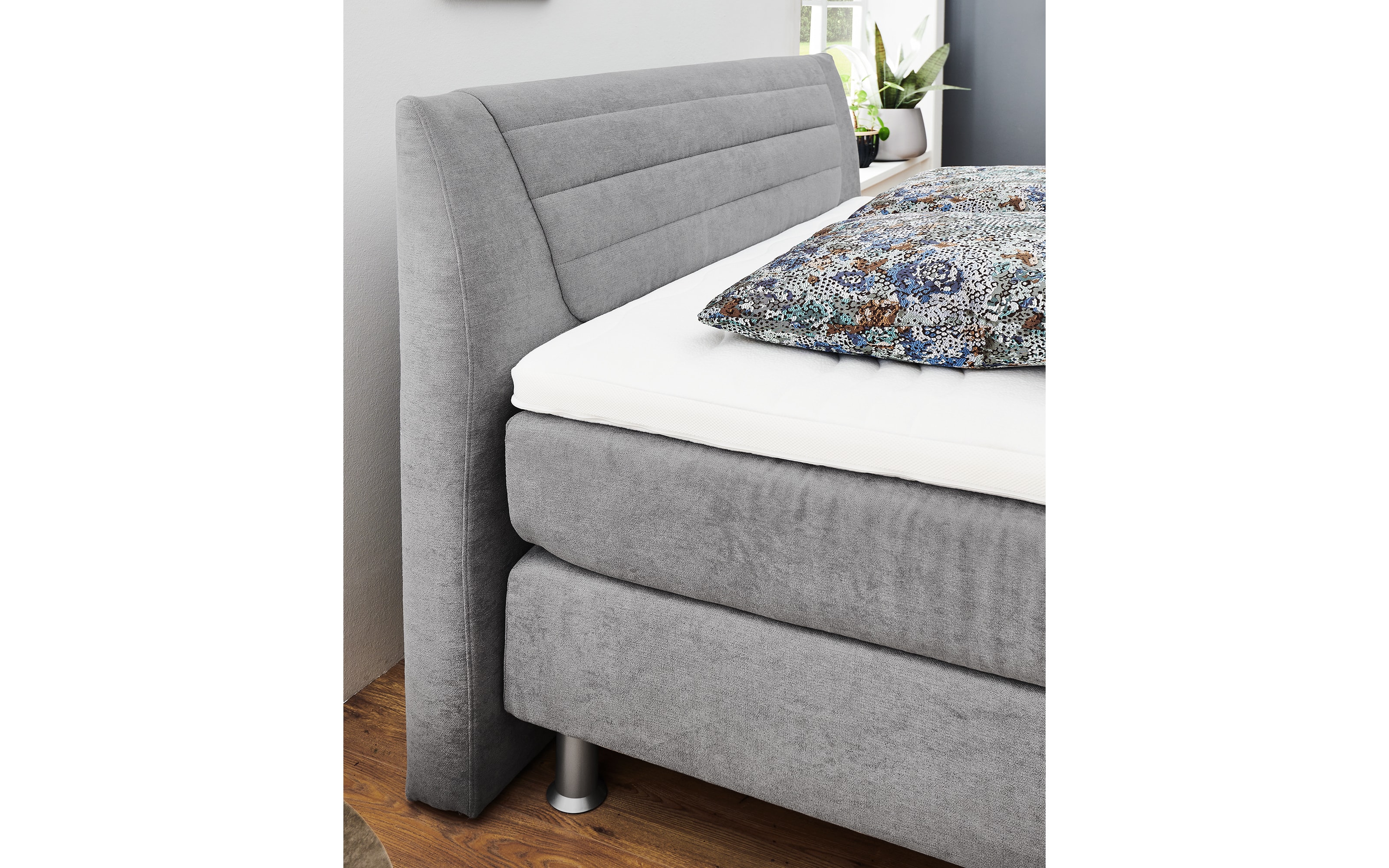 Boxspringbett Luvara, grau, 140 x 200 cm, Härtegrad 3