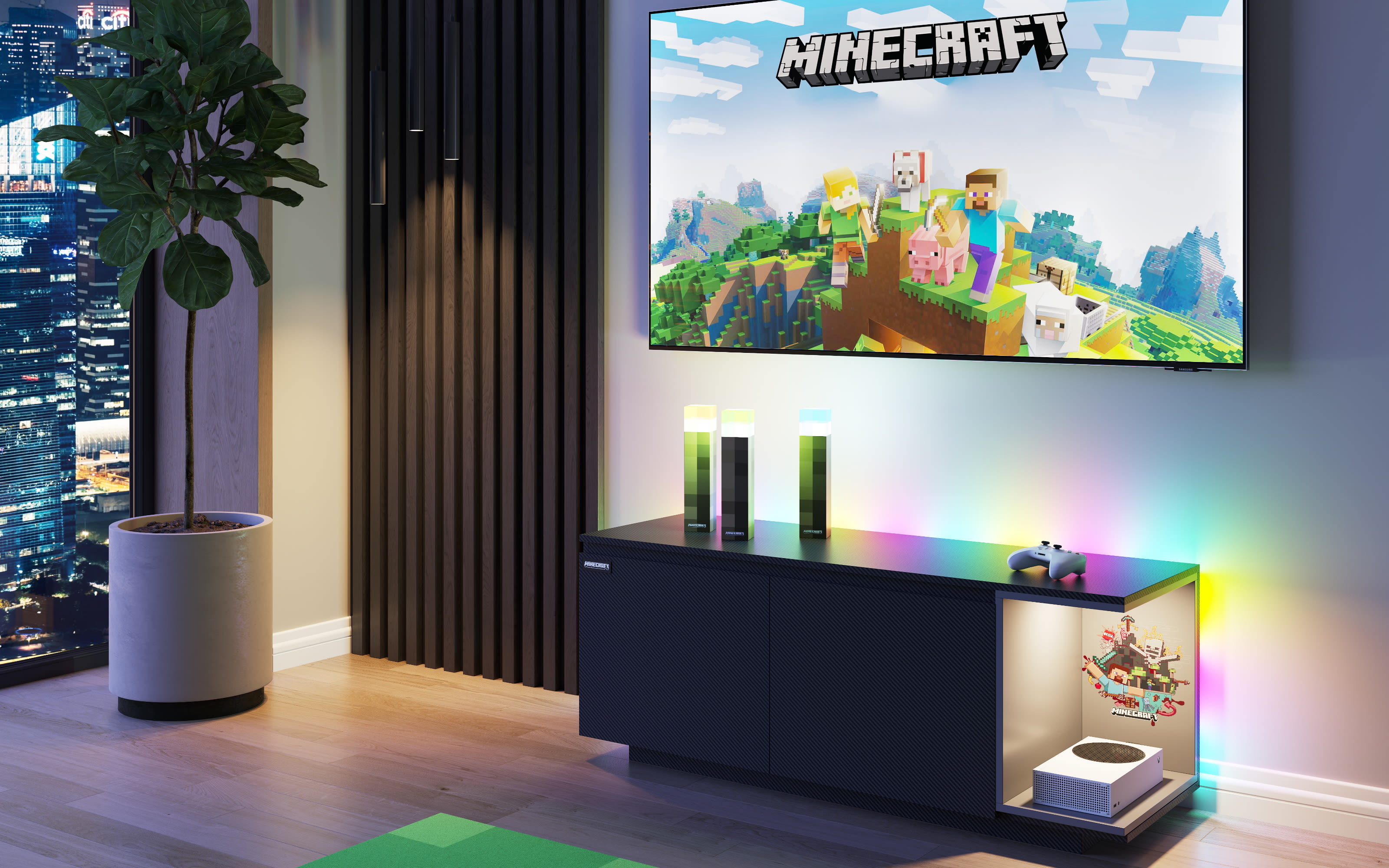 Minecraft Lowboard, schwarz carbon Nachbildung