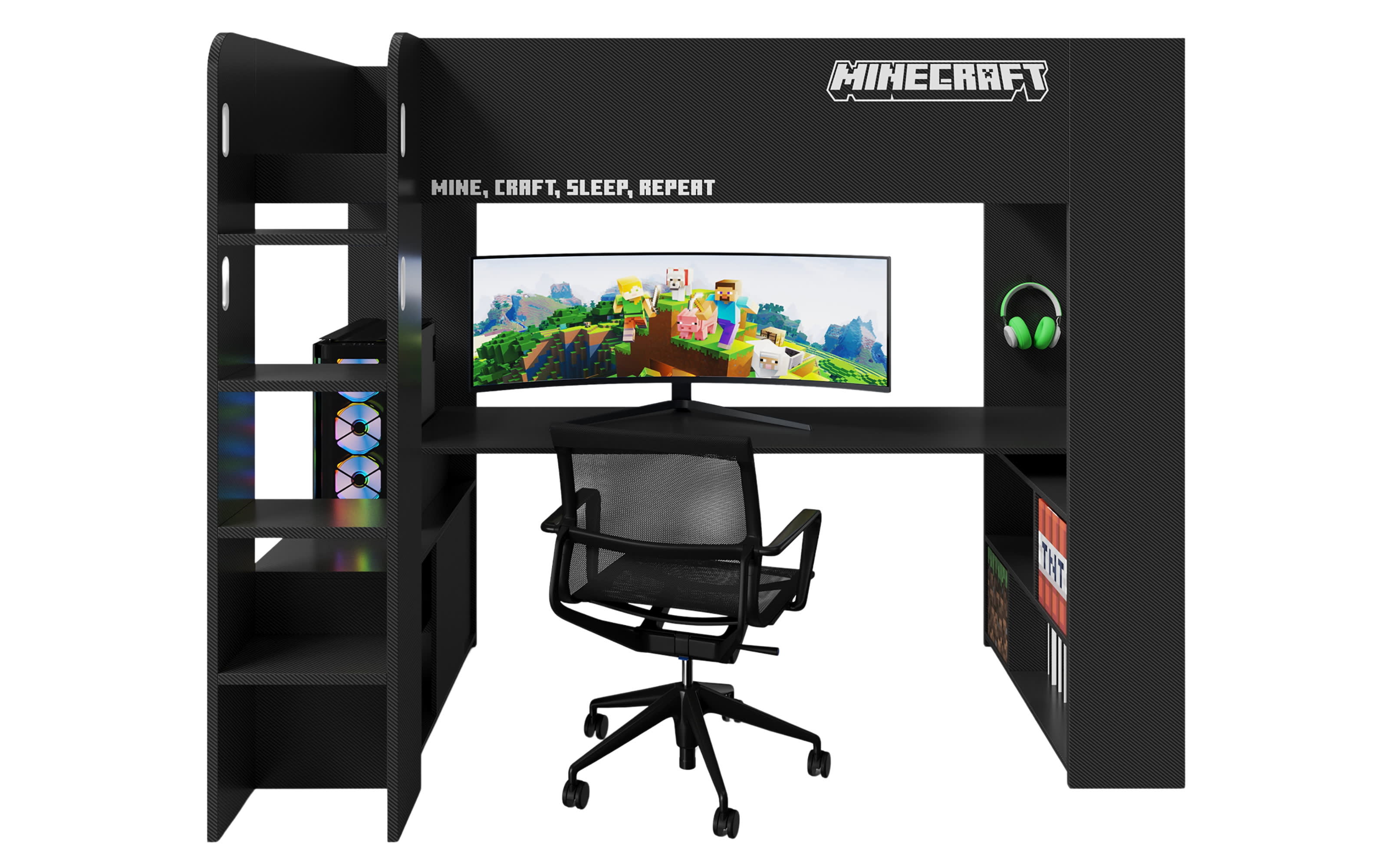 Minecraft Kojenbett, schwarz carbon Nachbildung, 90 x 200 cm