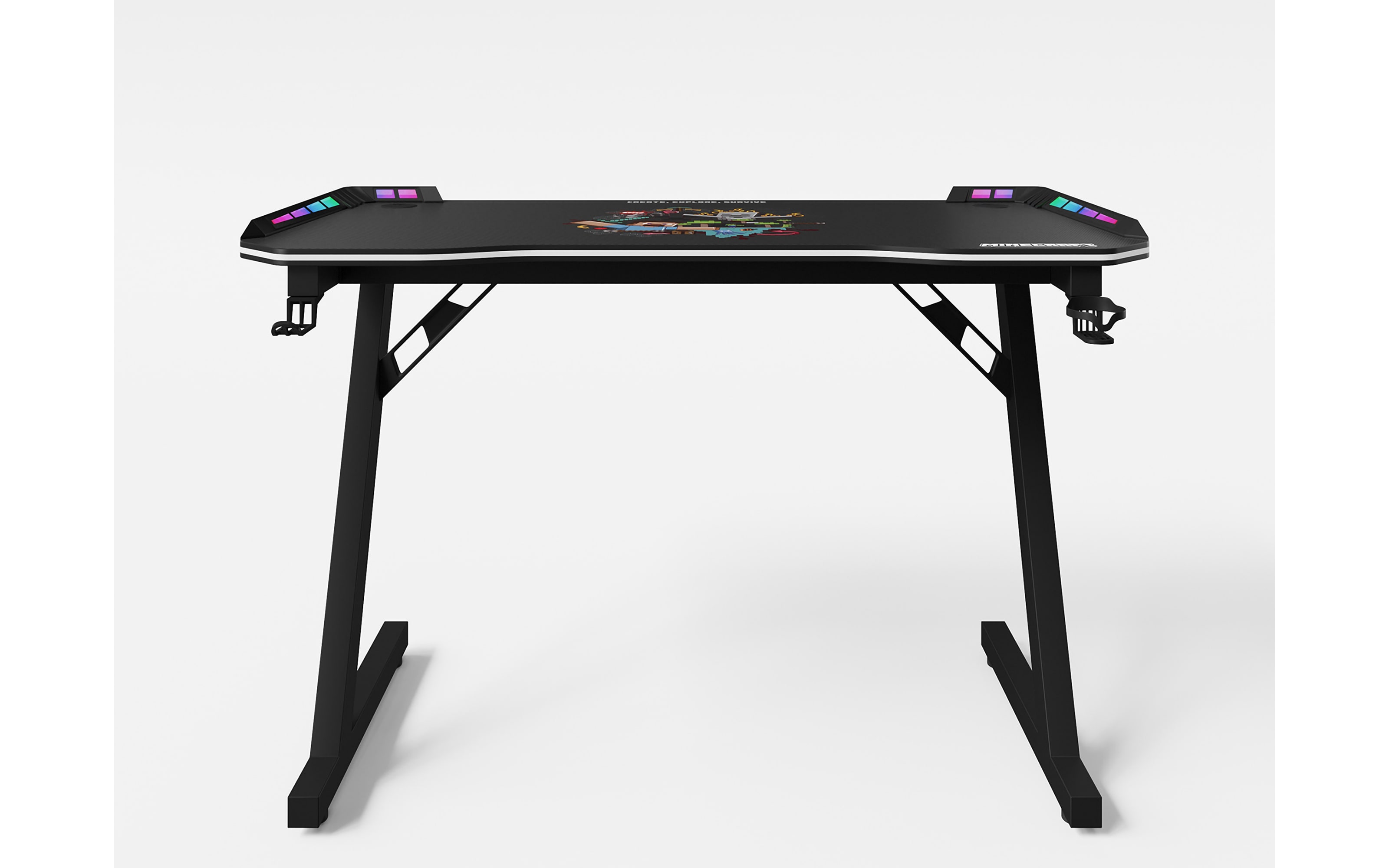 Minecraft Gaming Tisch, schwarz, 120 x 74 cm, inkl. Getränkehalterung