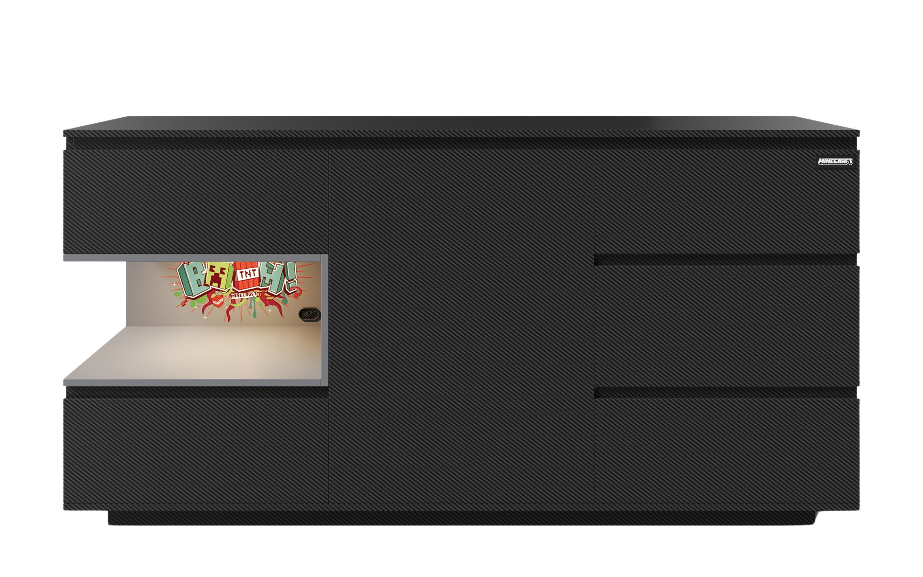 Minecraft Sideboard, schwarz carbon Nachbildung/grau