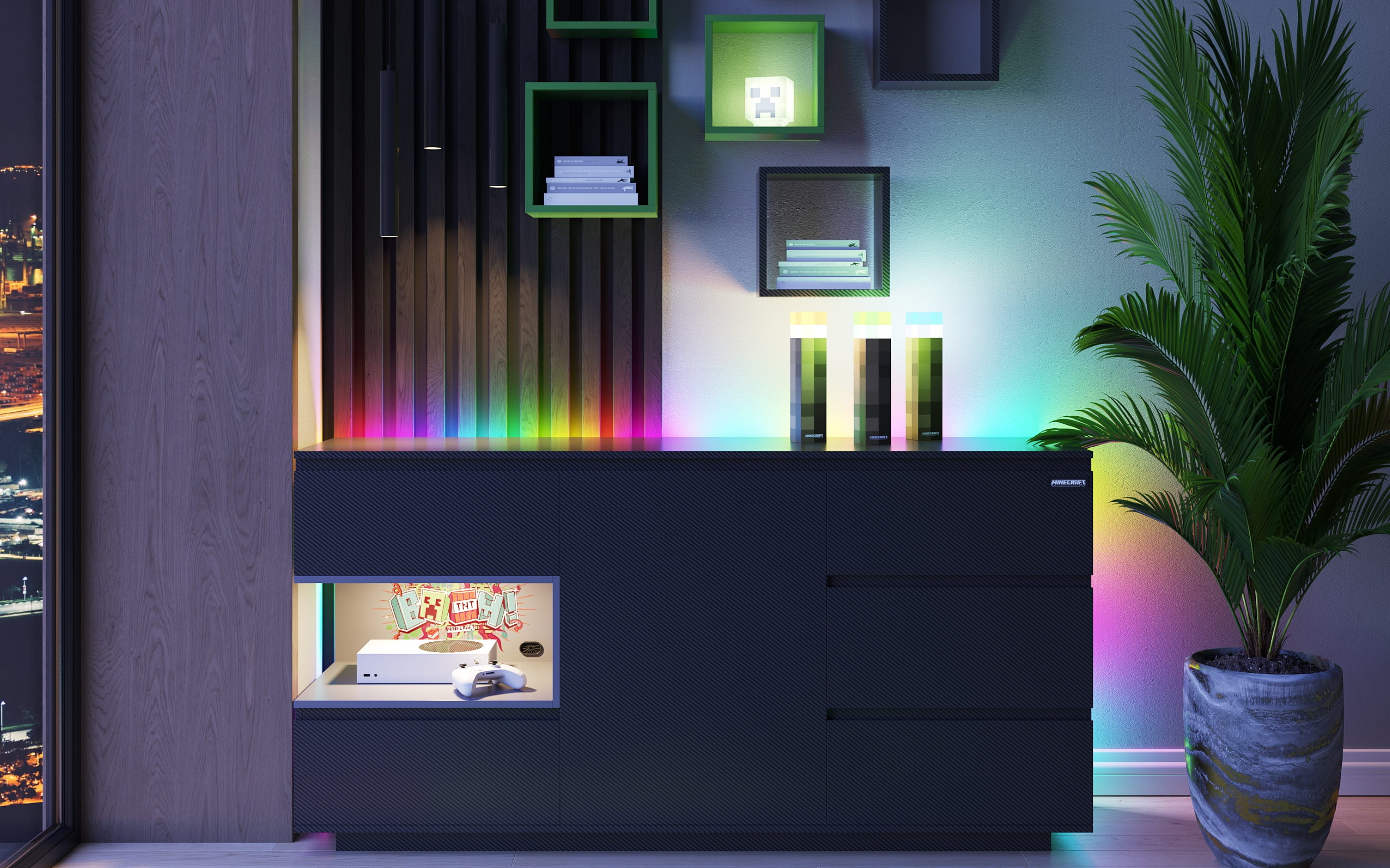Minecraft Sideboard, schwarz carbon Nachbildung/grau