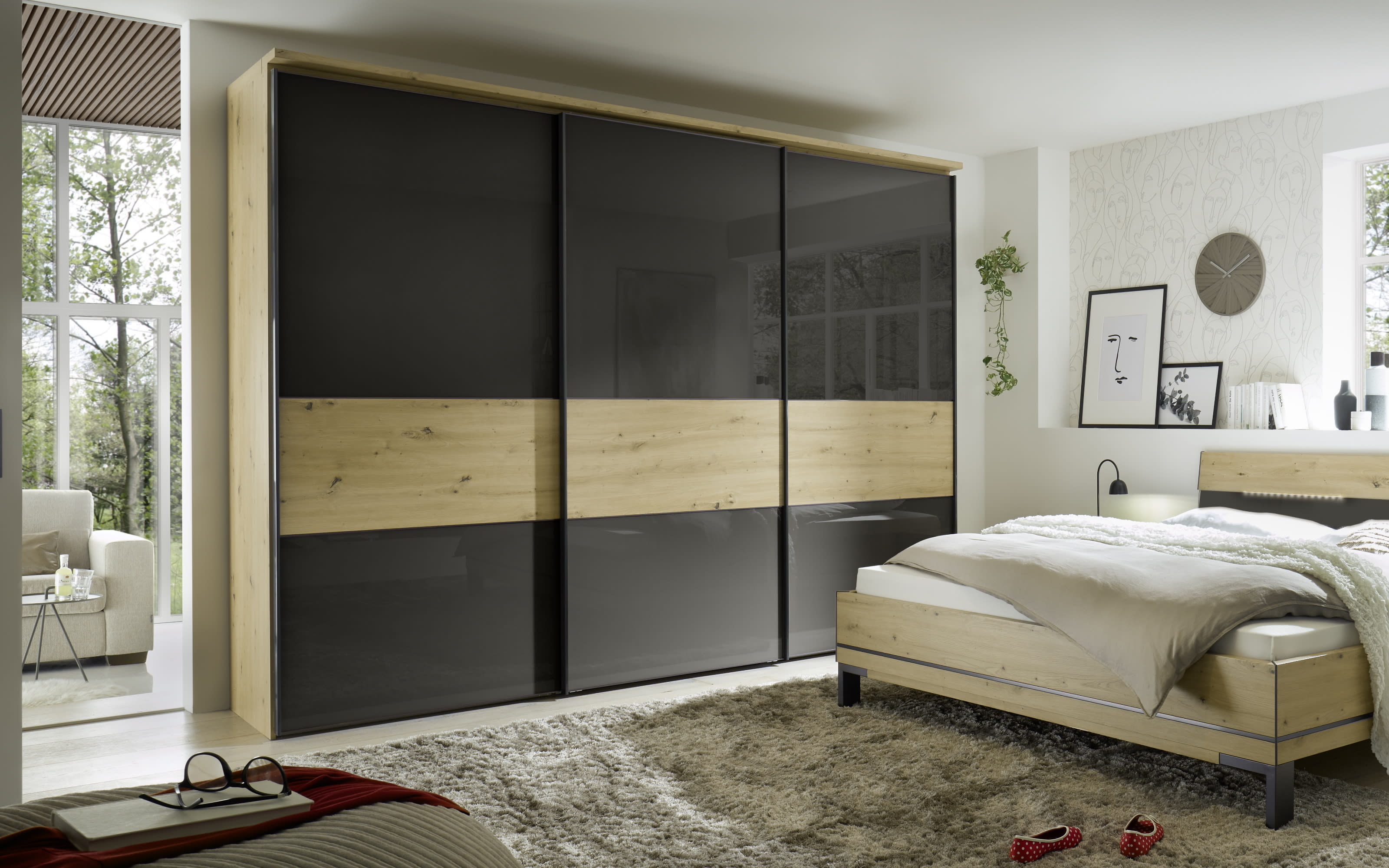 Schlafzimmer Studioline, anthrazit/Artisan Eiche, 120 x 200 cm
