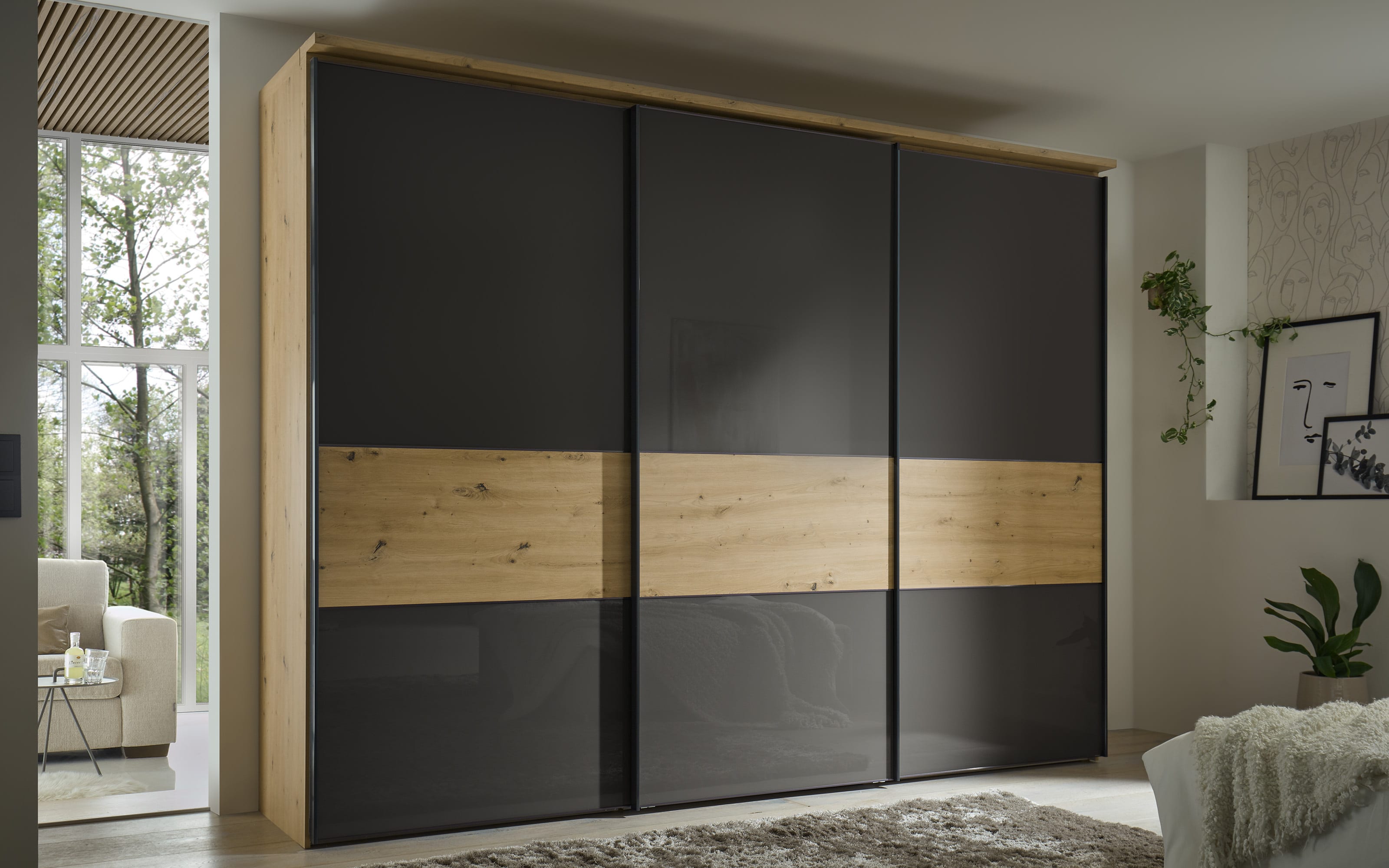 Schlafzimmer Studioline, anthrazit/Artisan Eiche, 120 x 200 cm