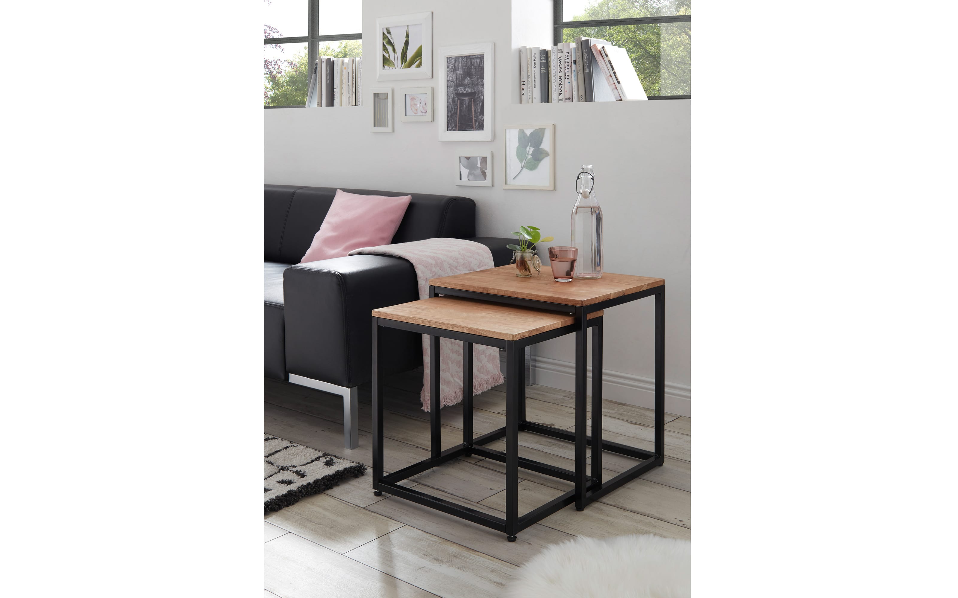 Couchtisch Sakura, Asteiche massiv/schwarz, 2er Set