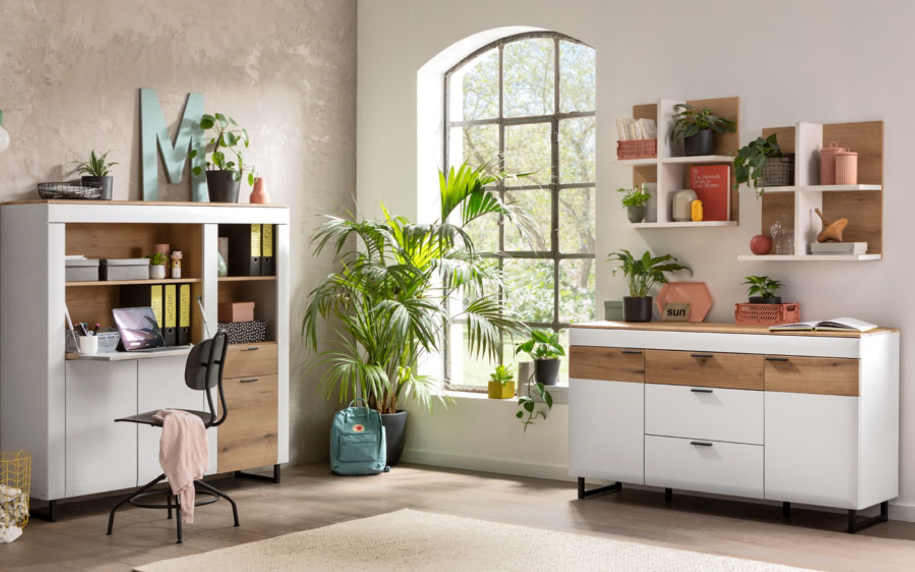 Sideboard Torano, lightgrey supermatt, Coast Evoke Eiche Nachbildung