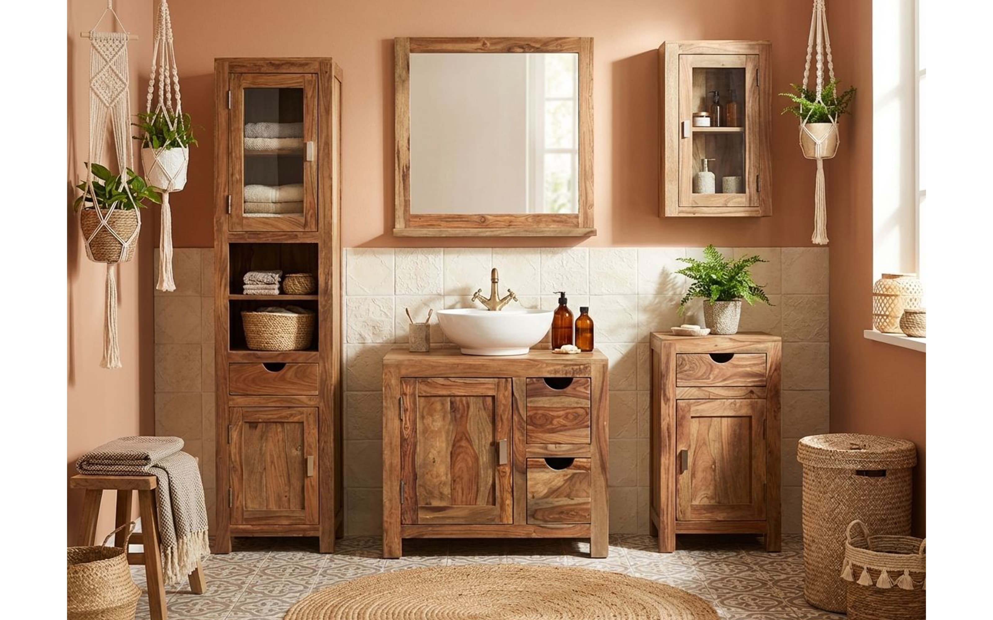 Hochschrank Yoga, massives Shishamholz 