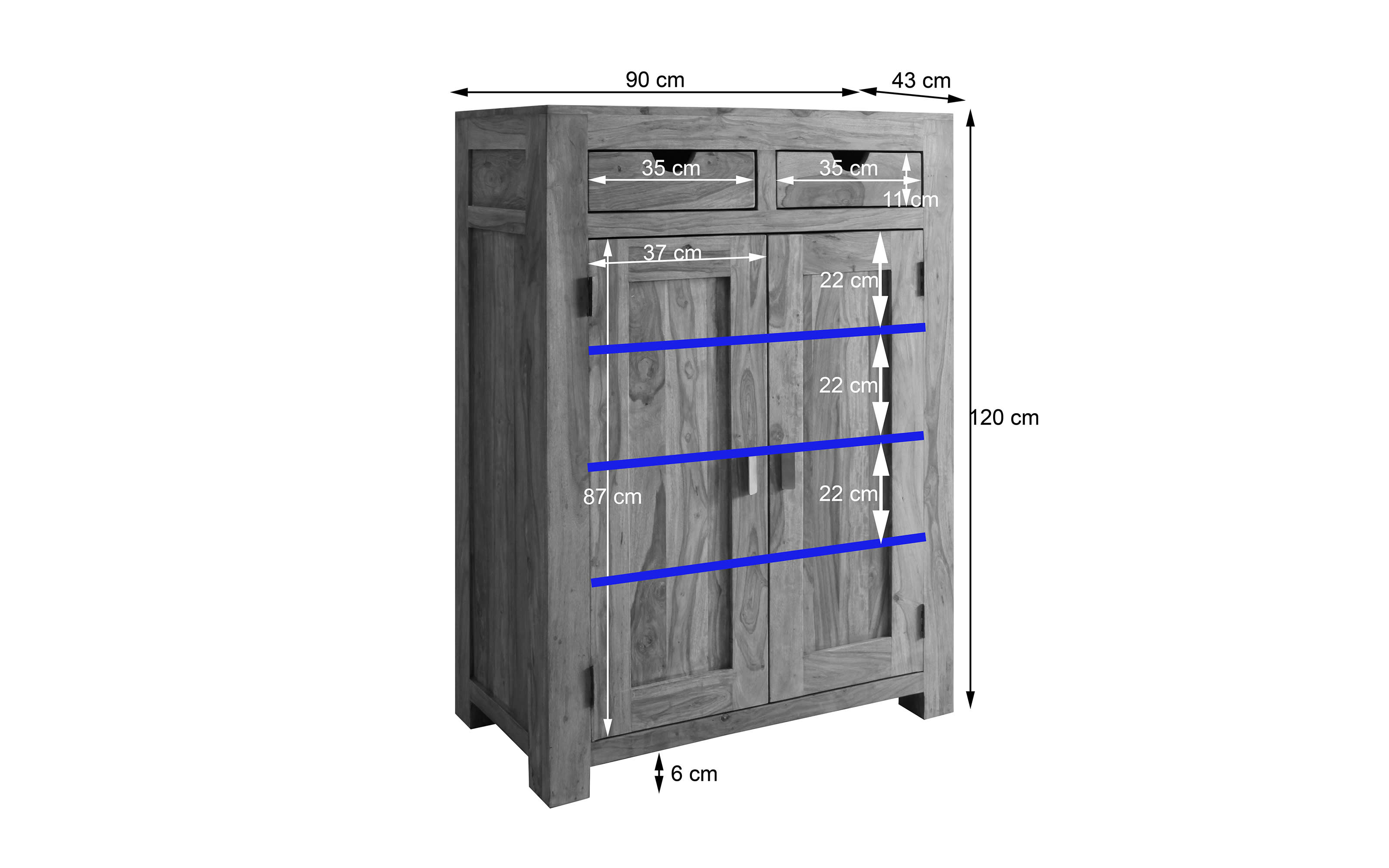 Kommode Yoga, massives Shishamholz 