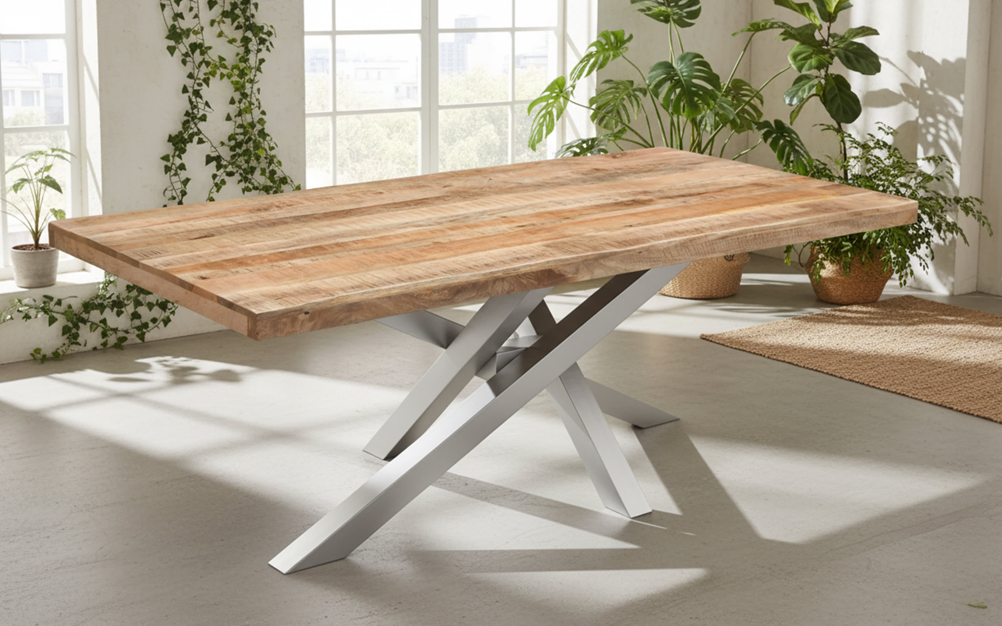 Esstisch Mesa verde, Mangoholz/silberfarbig