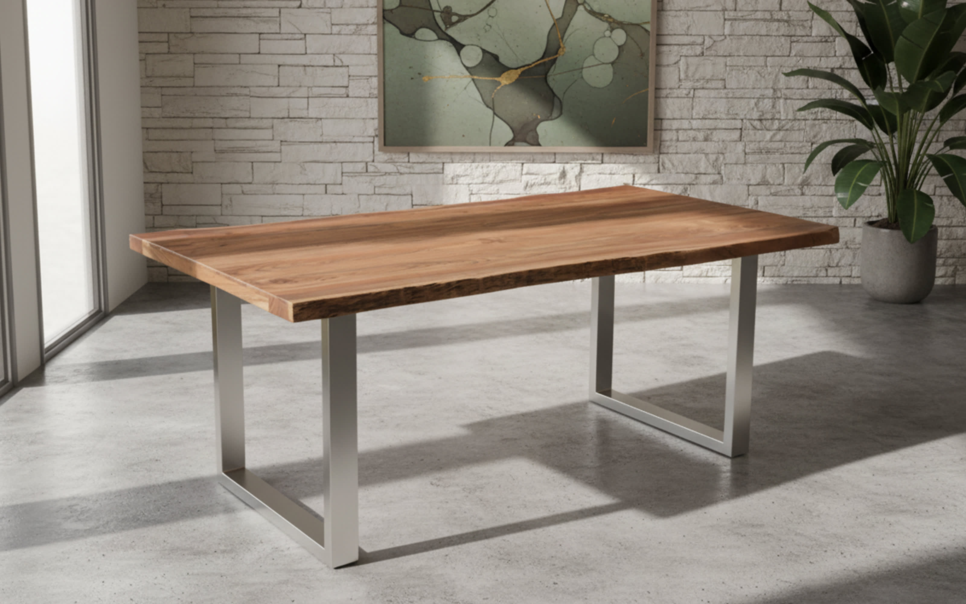 Esstisch Mesa verde, Akazie/silberfarbig