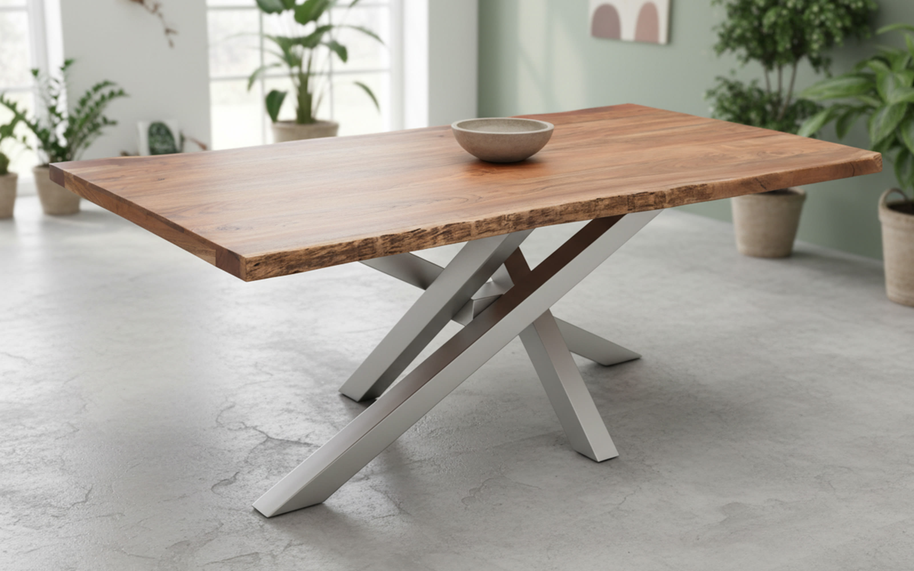 Esstisch Mesa verde, Akazie/silberfarbig