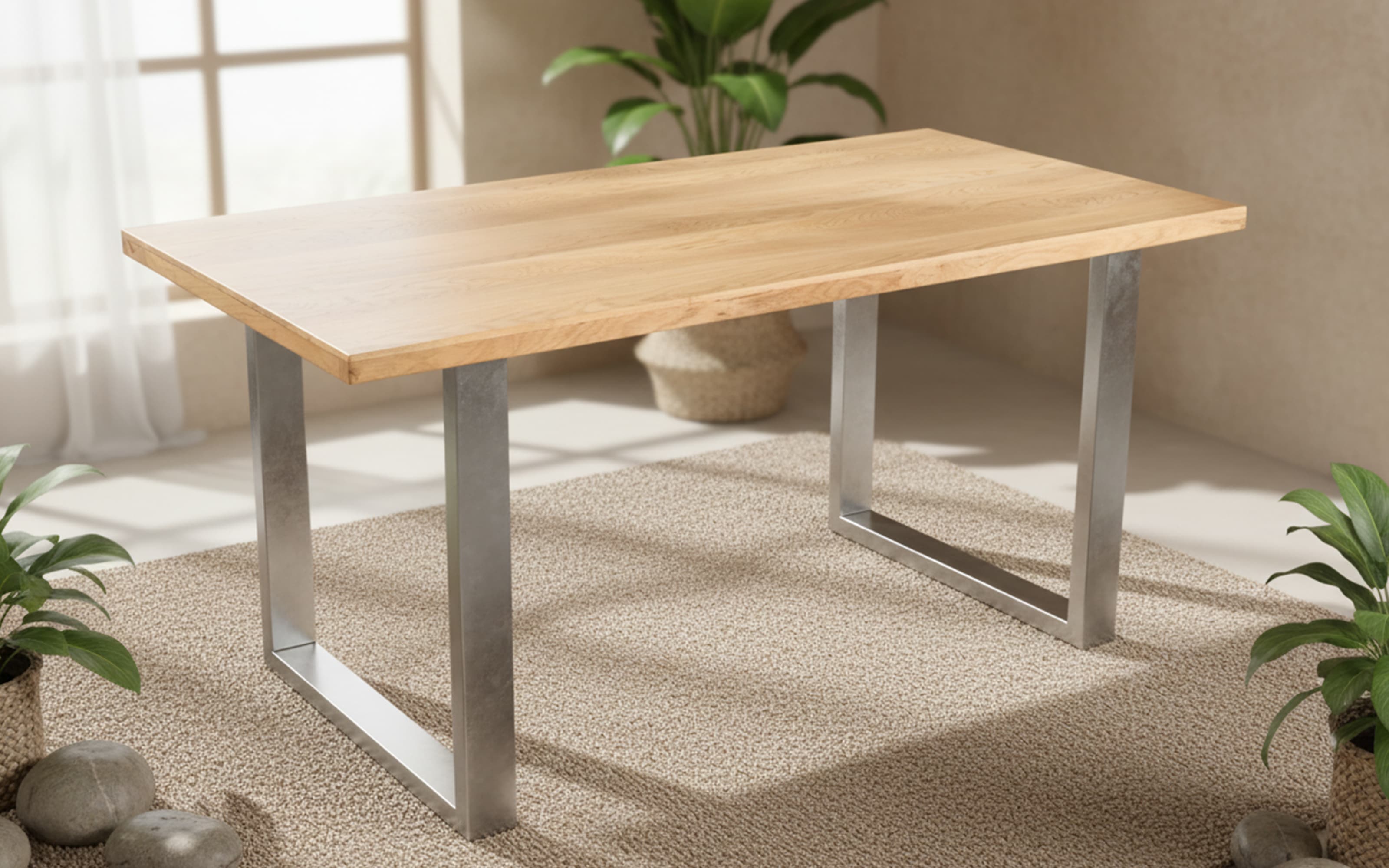 Esstisch Mesa verde, Eiche/silberfarbig