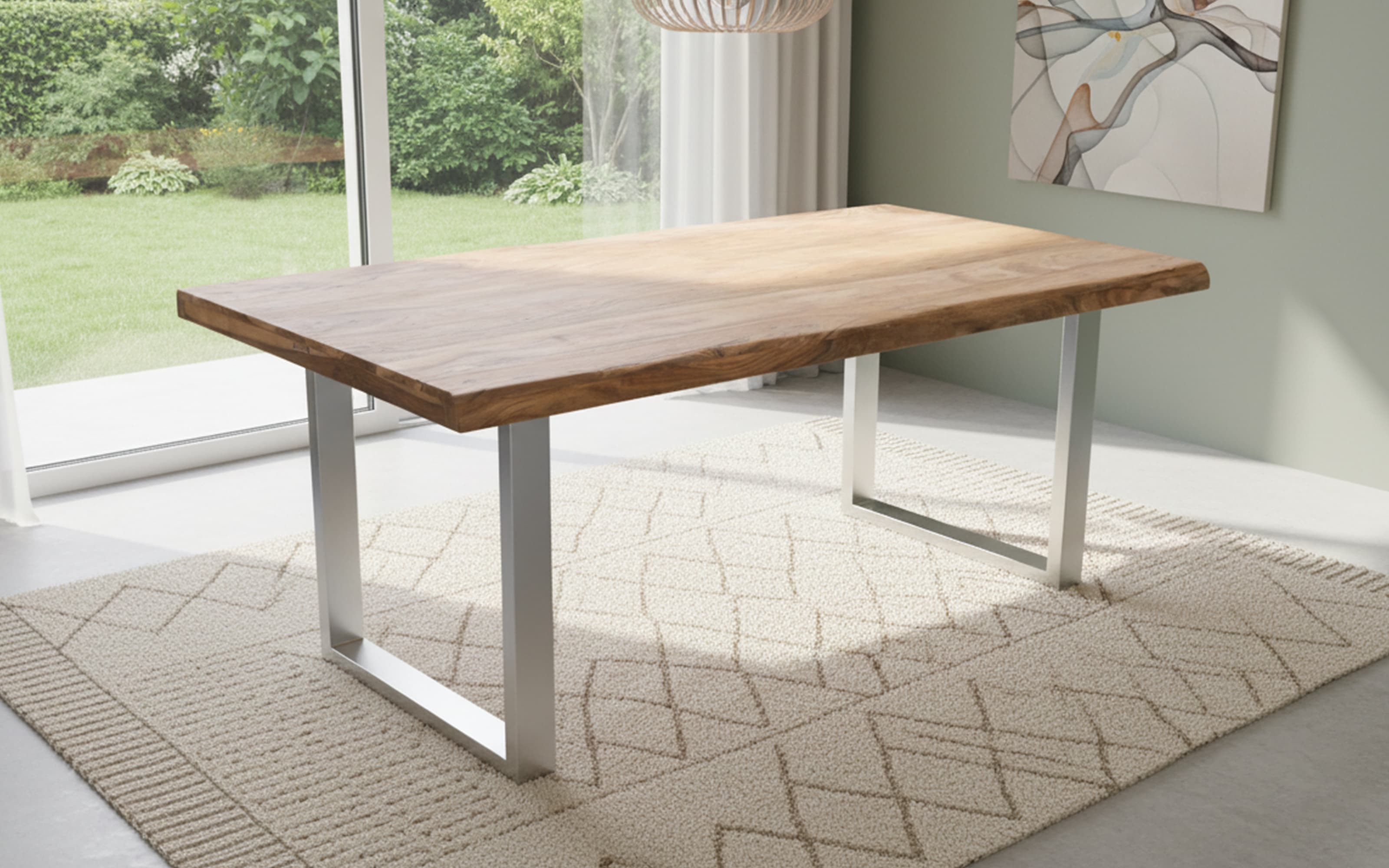 Esstisch Mesa verde, Shisham/silberfarbig