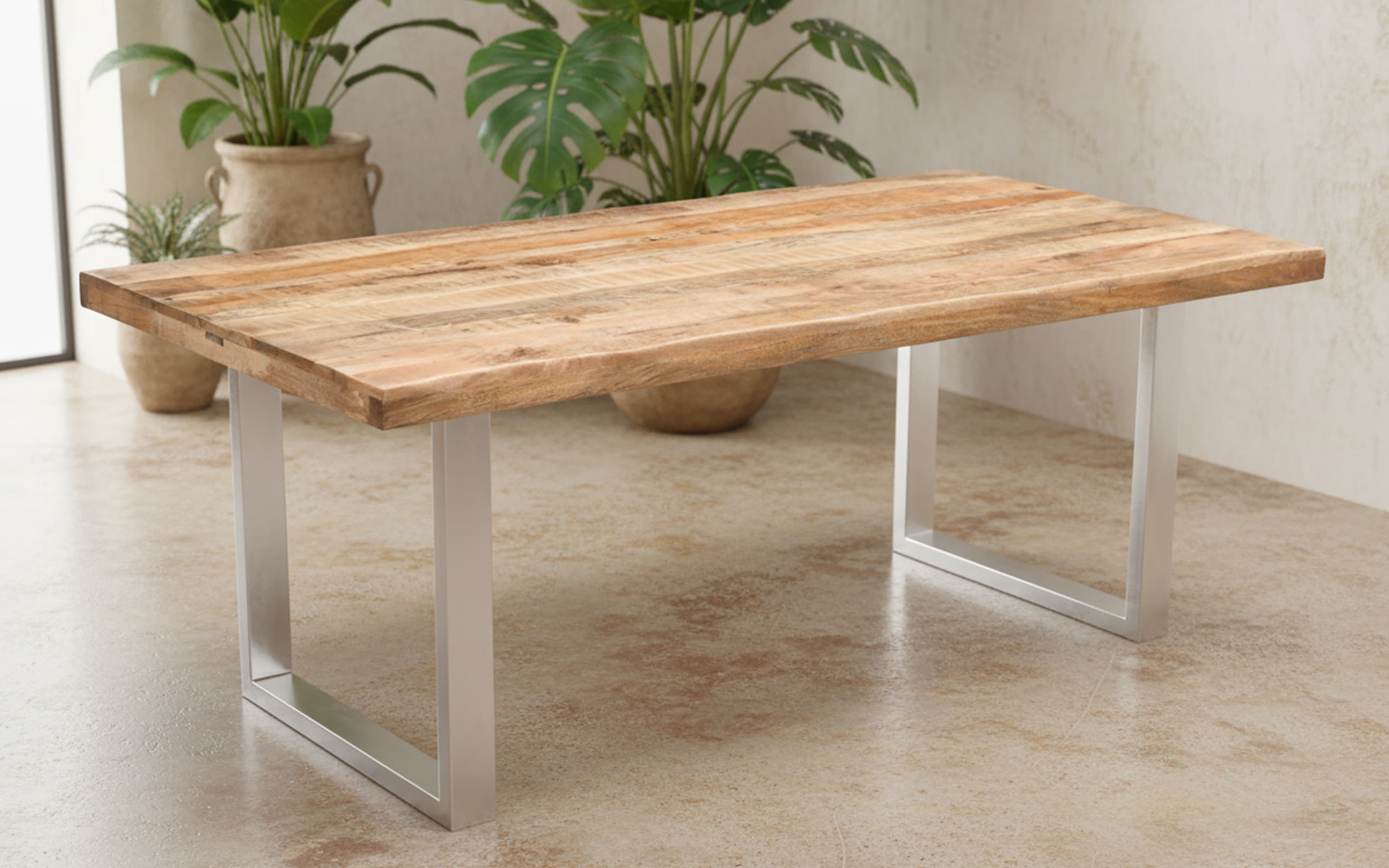 Esstisch Mesa verde, Mango/silberfarbig