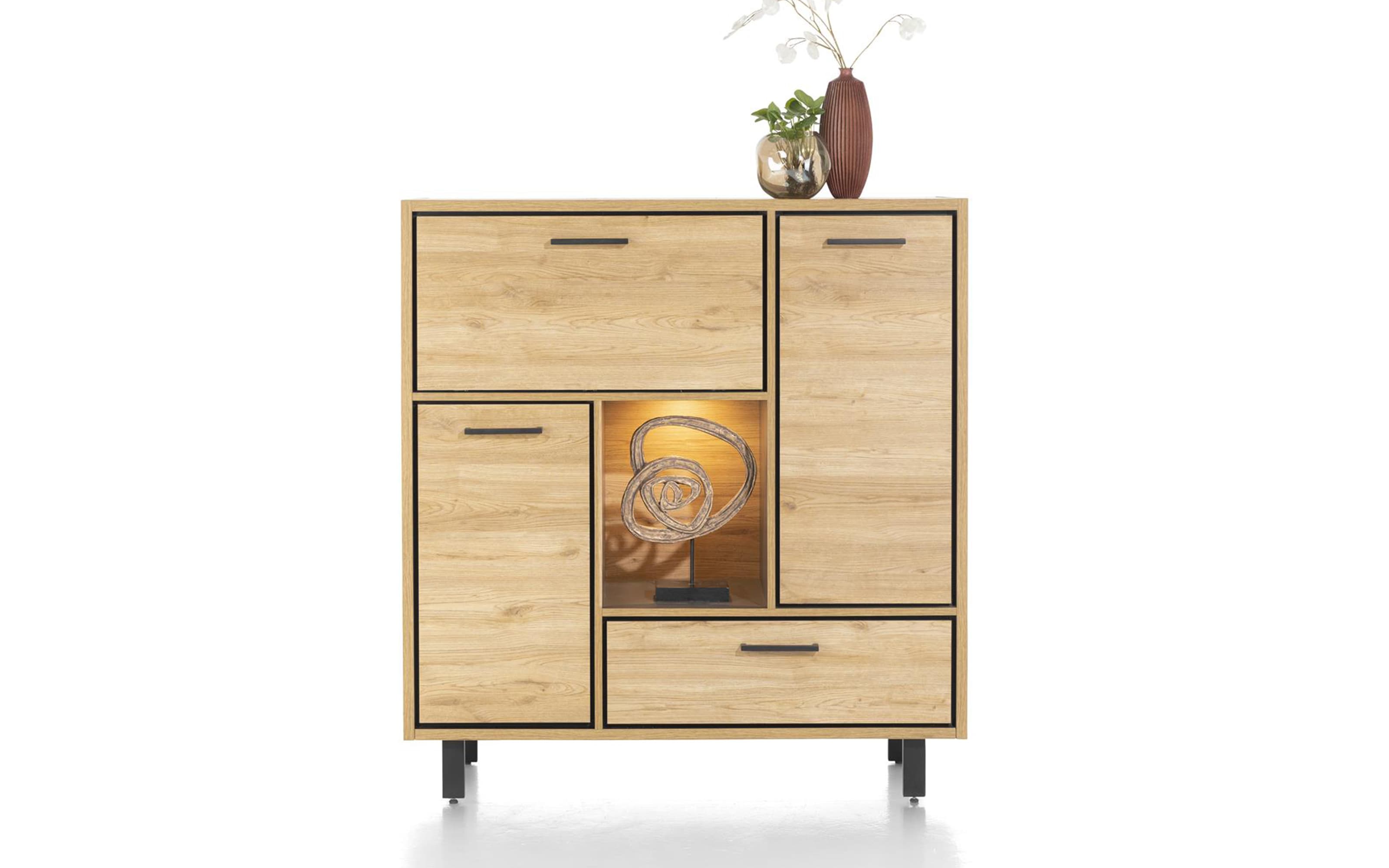 Highboard Ostrava, Eiche natural vintage, inkl. LED-Beleuchtung