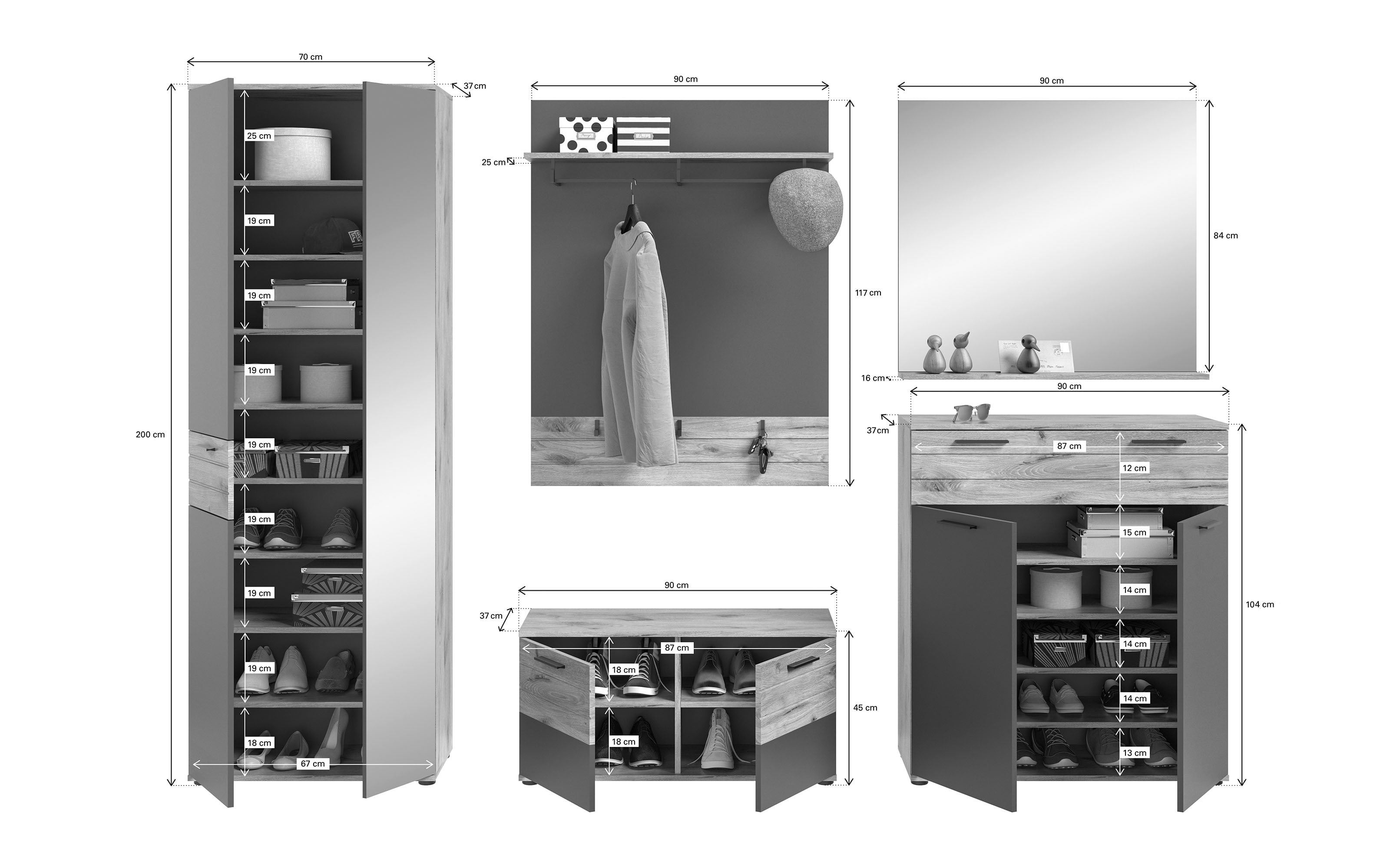 Garderobenschrank Mason, Eiche-Nachbildung/graphit