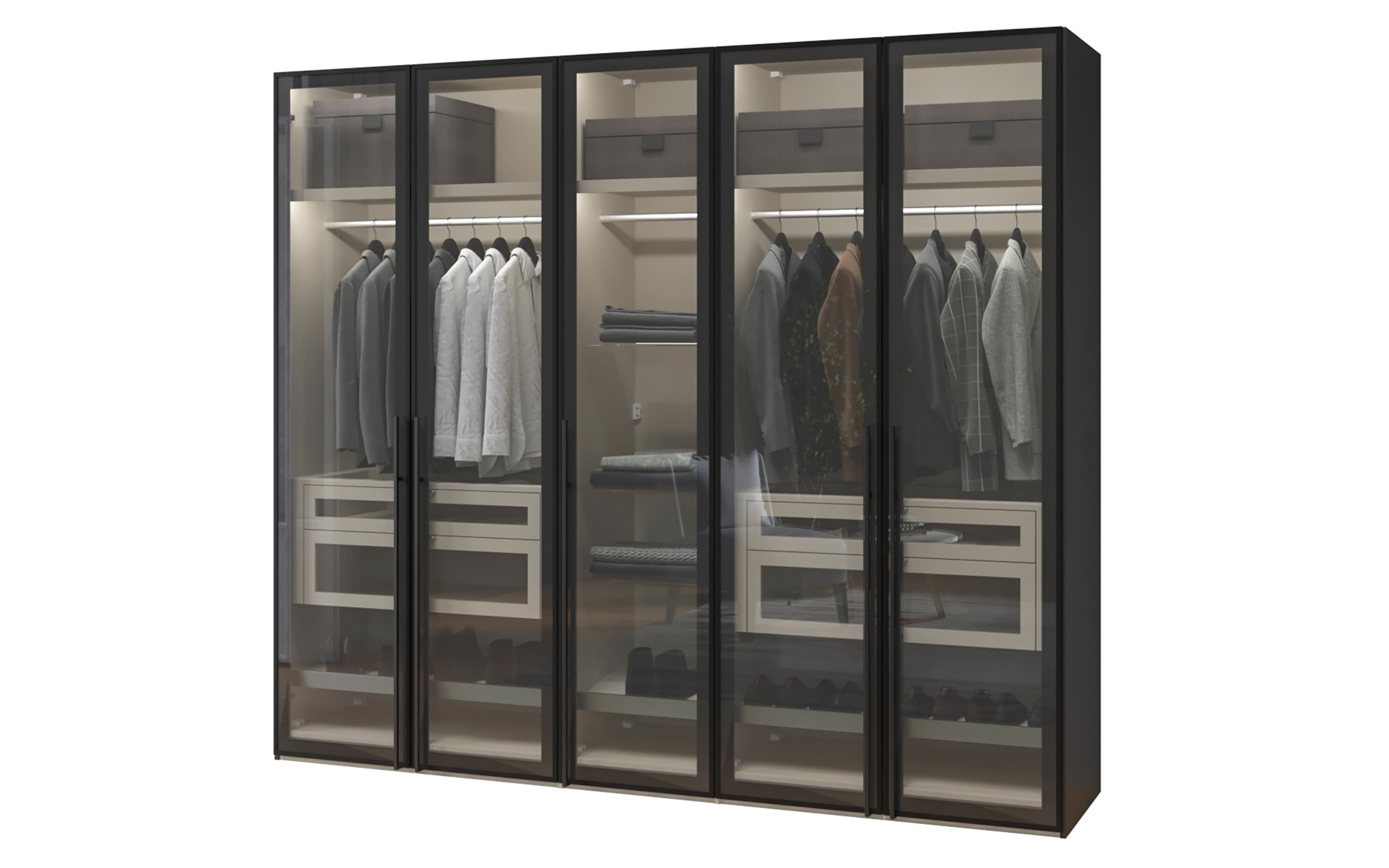 Drehtürenschrank Topline, novaschwarz, Breite 253 cm