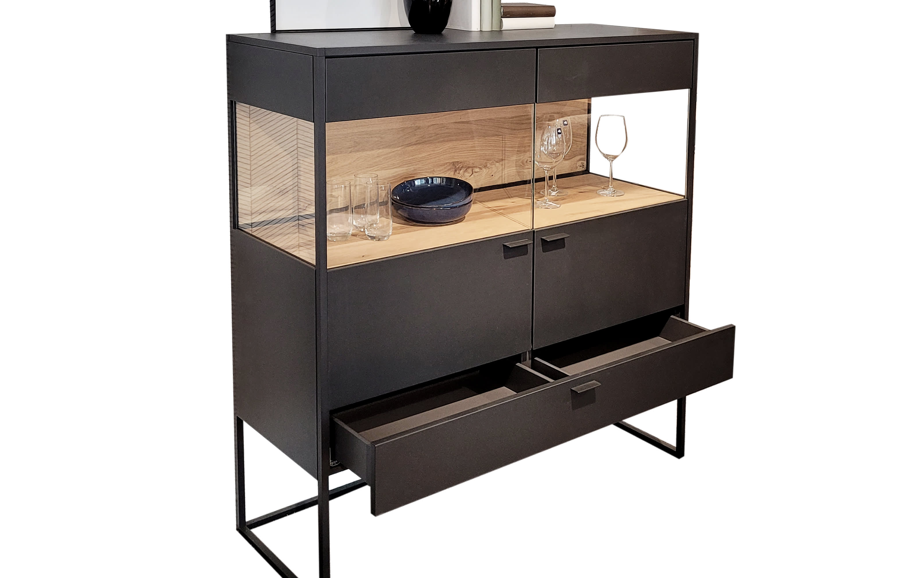 Highboard Plan X, anthrazit/Eiche rustico