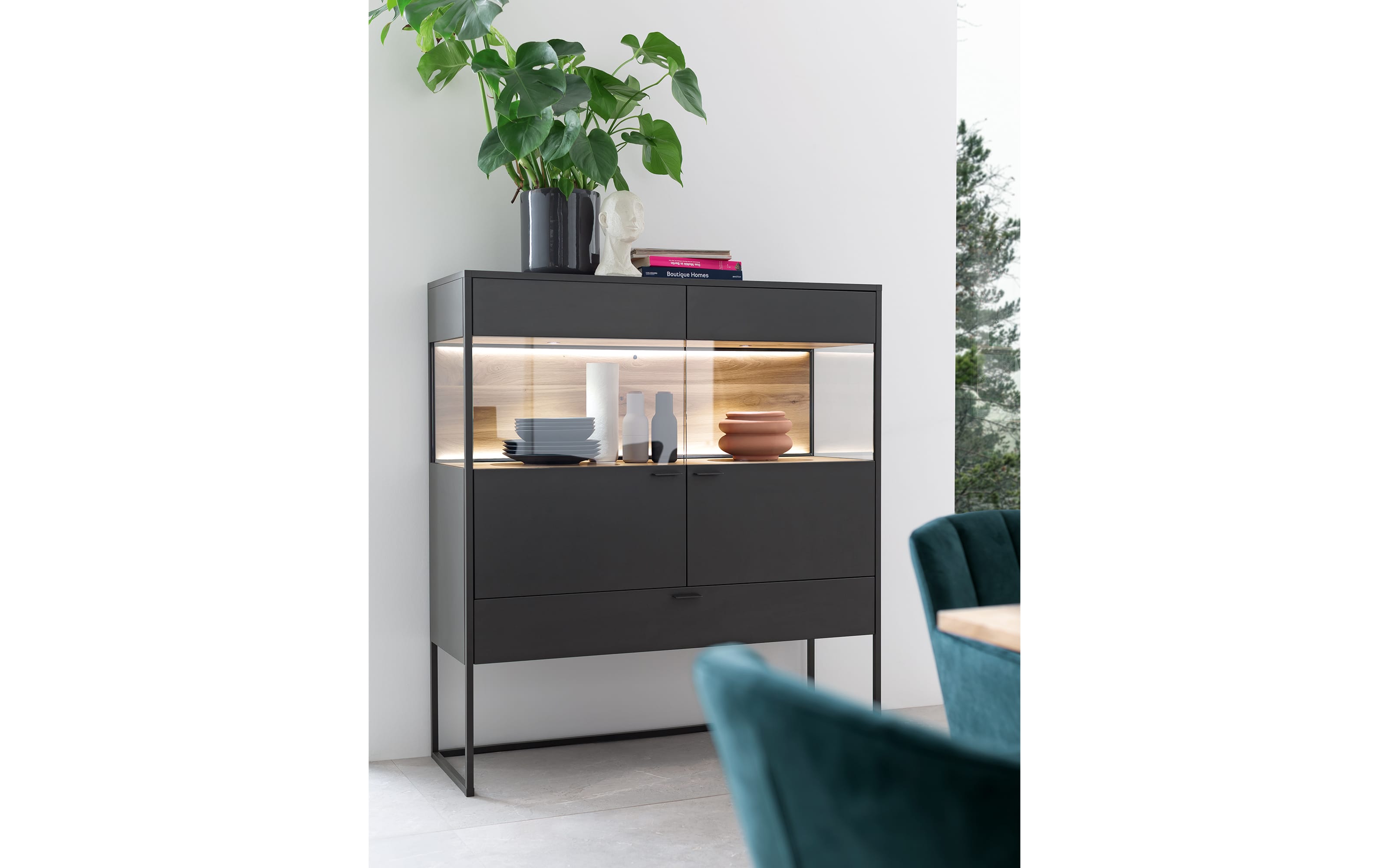 Highboard Plan X, anthrazit/Eiche rustico