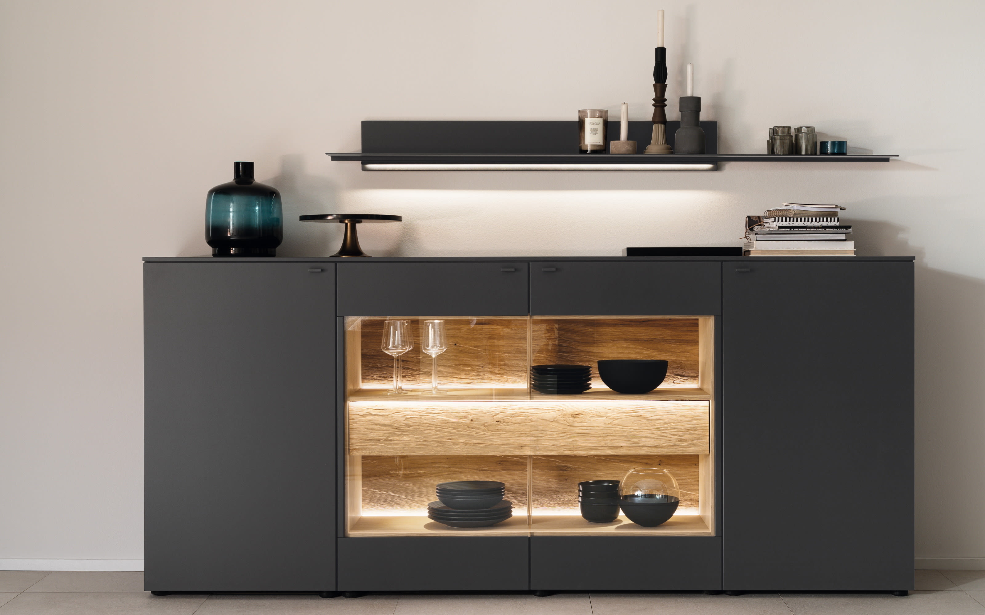 Sideboard Lumea, Eiche/anthrazit