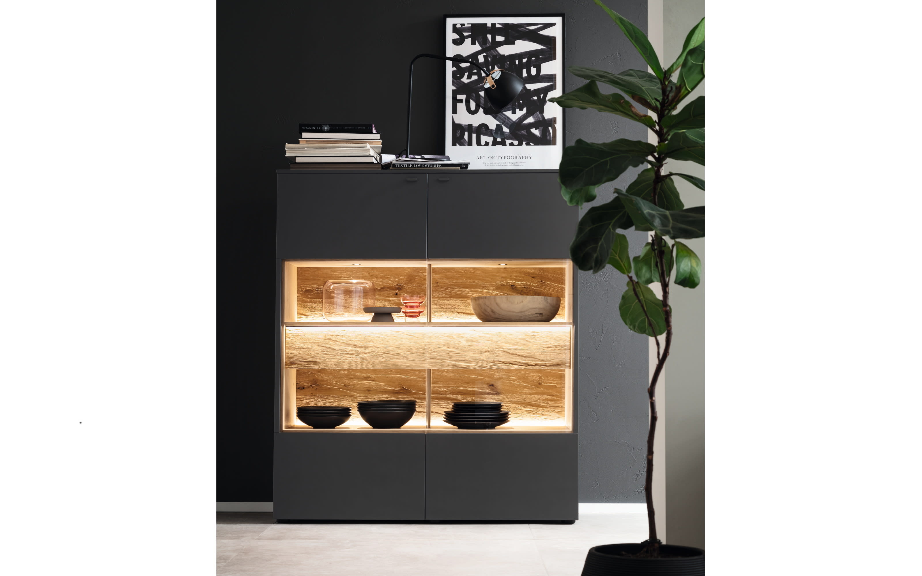 Highboard Lumea, Eiche/anthrazit