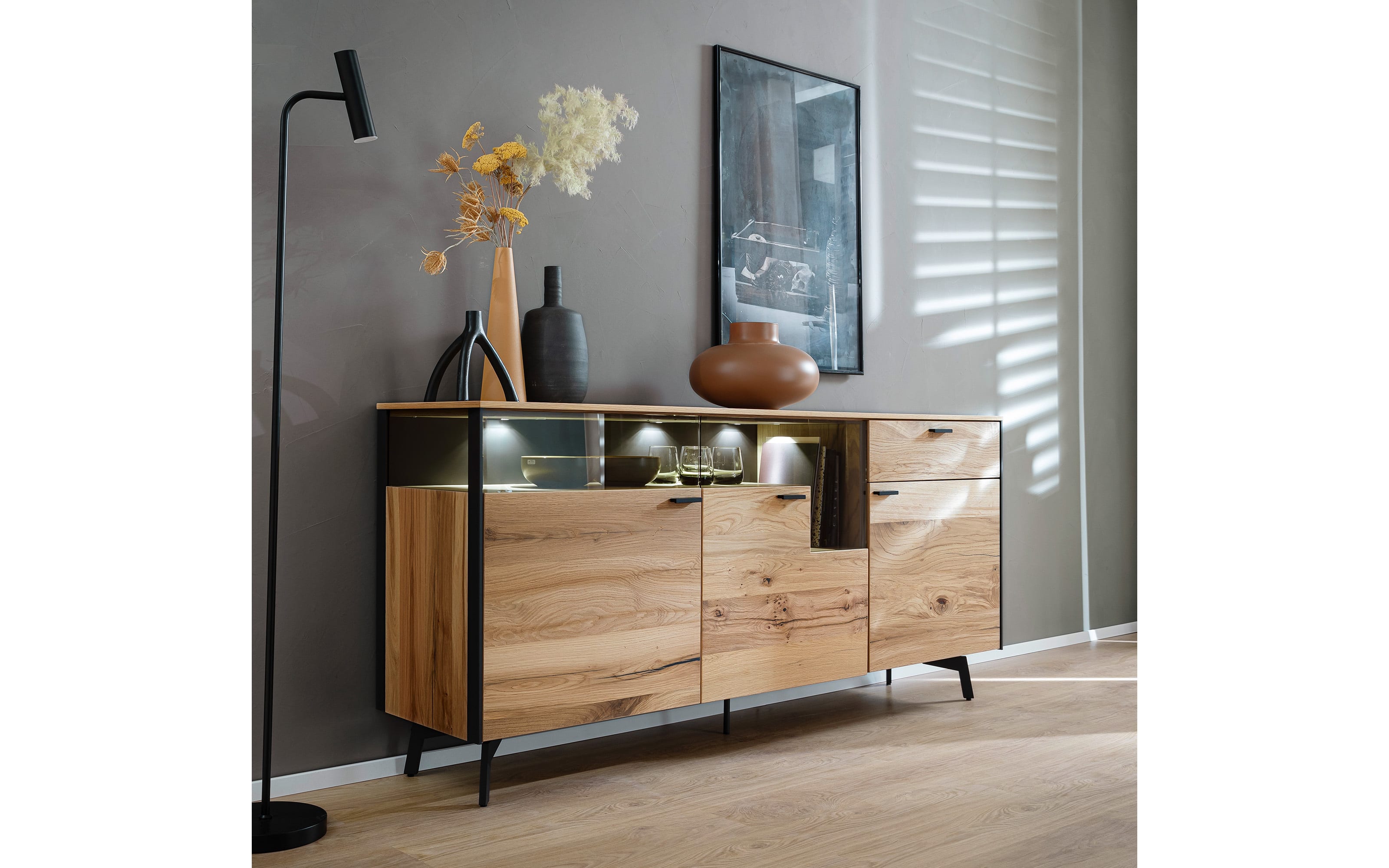 Sideboard Andra, Eiche rustico/anthrazit