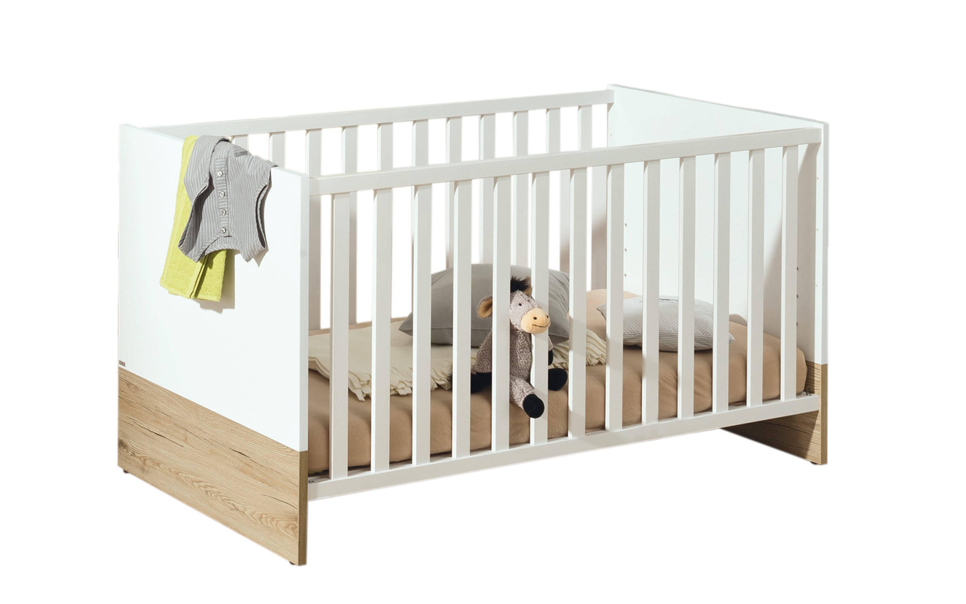 Babyzimmer Remo, kreideweiß/bordeaux-Eiche-Nachbildung