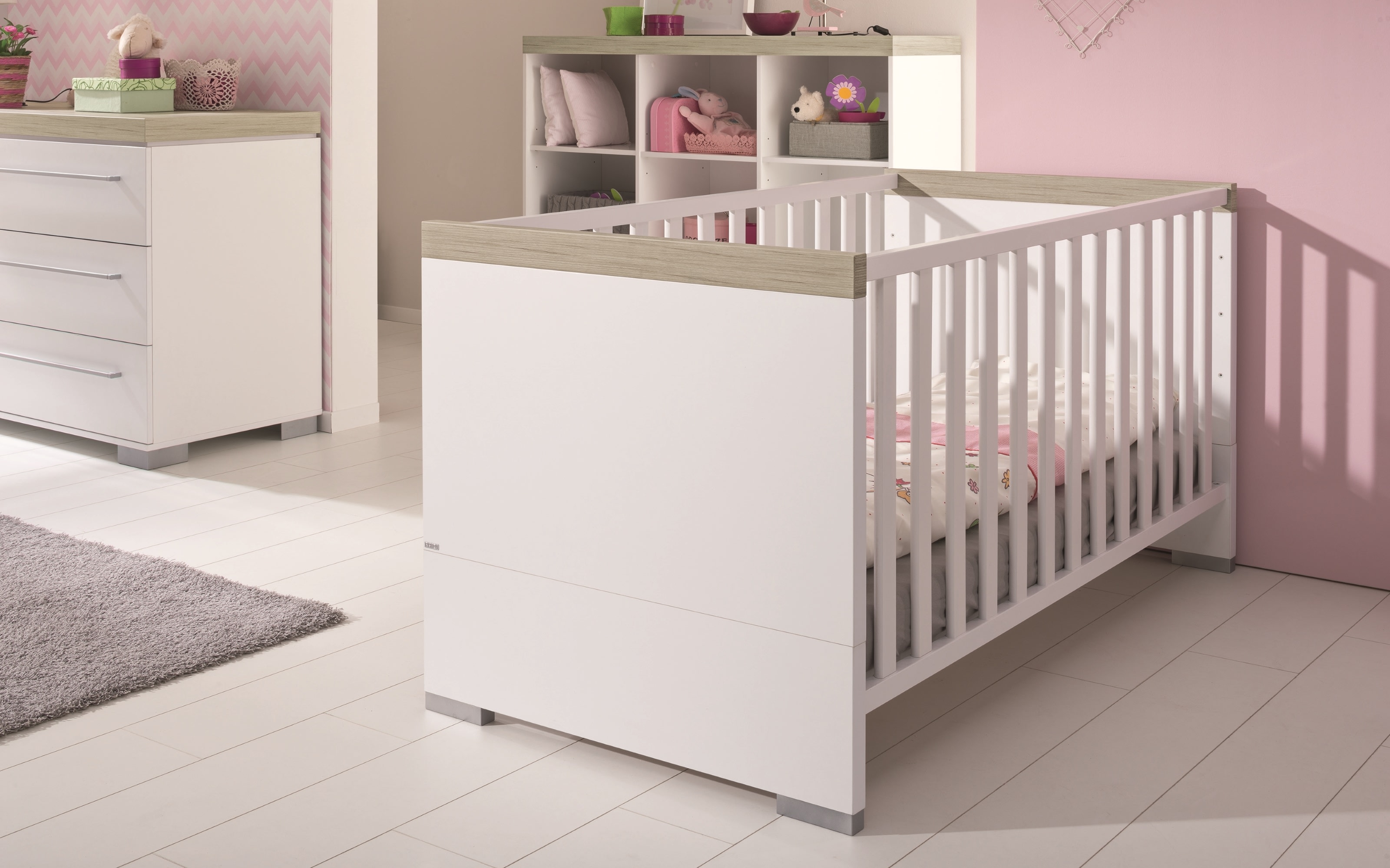 Kinderbett Kira in kreideweiß/Eiche-Nautik-Nachbildung