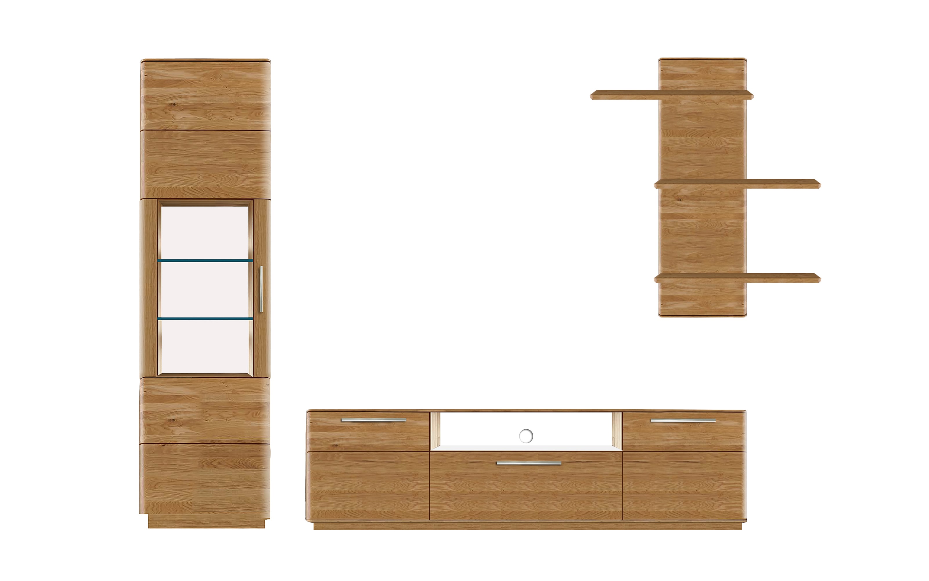 Wohnwand Bora Oak, Natureiche massiv, inkl. LED Beleuchtung 