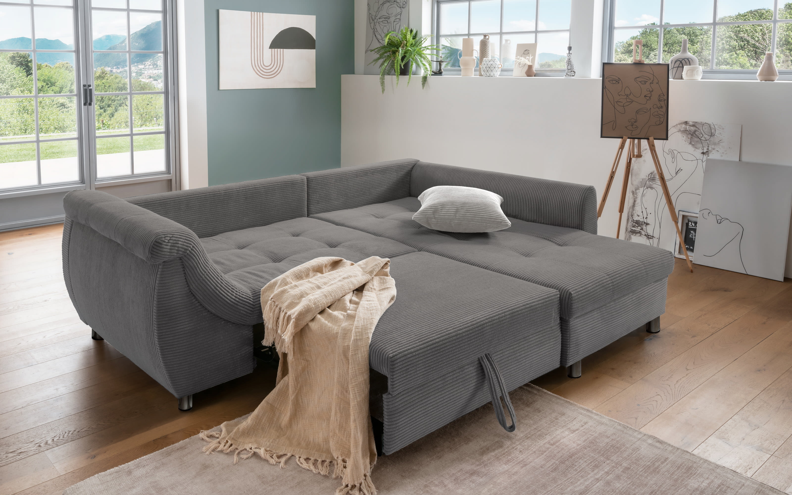Wohnlandschaft Home, grau, Ottomane rechts, inkl. Liegefunktion