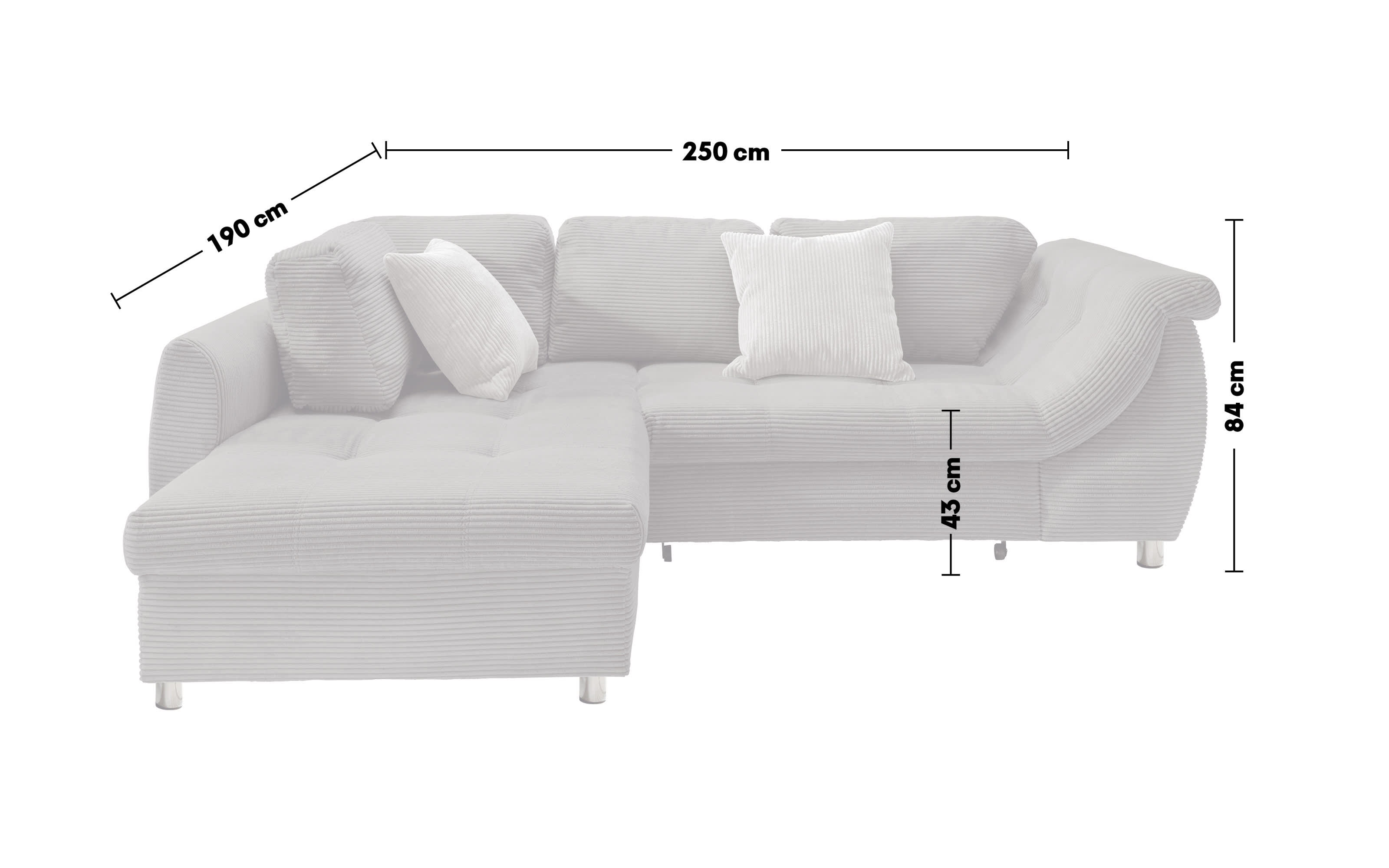 Wohnlandschaft Home, grau, Ottomane links, inkl. Liegefunktion