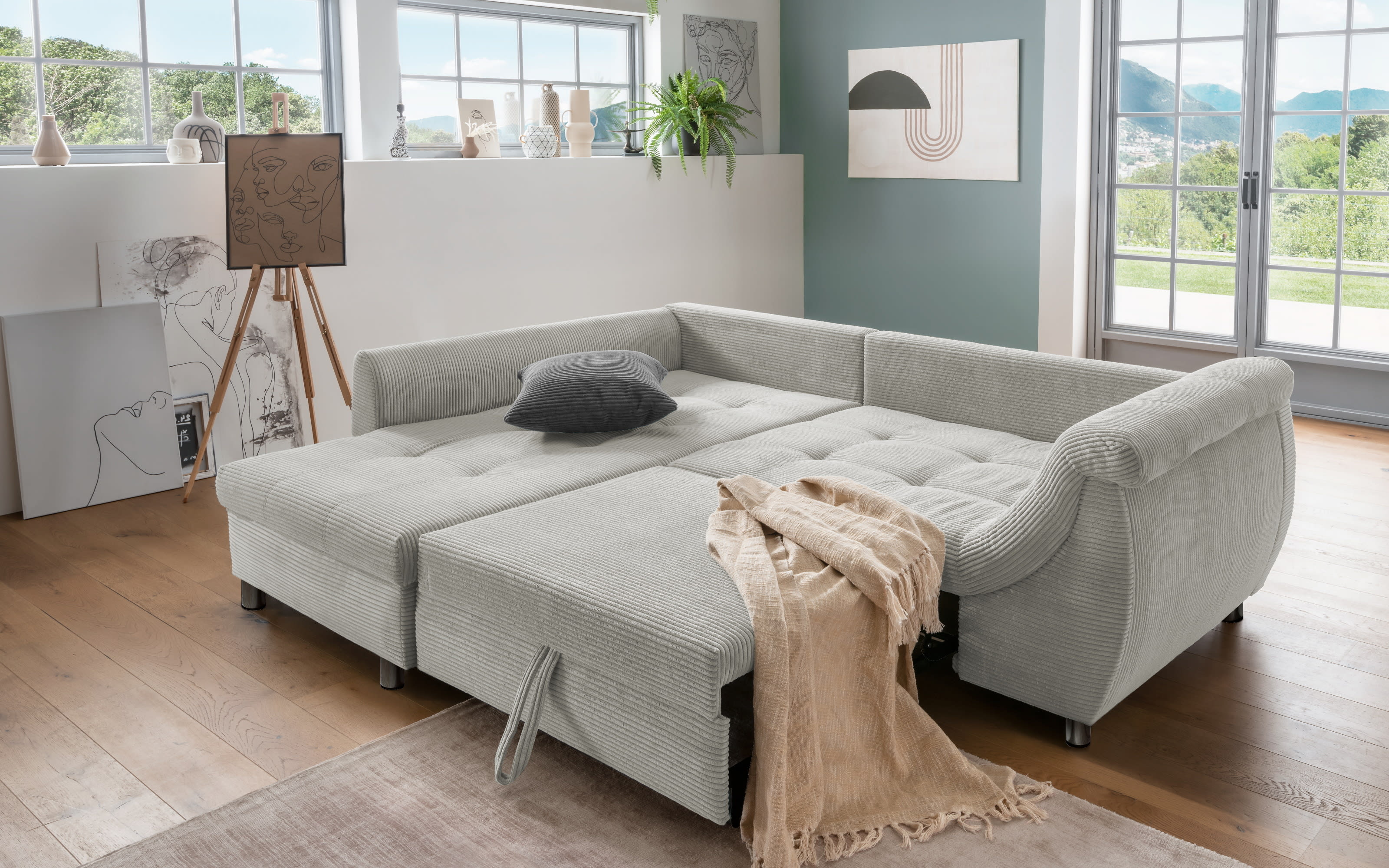 Wohnlandschaft Home, silber, Ottomane links, inkl. Liegefunktion