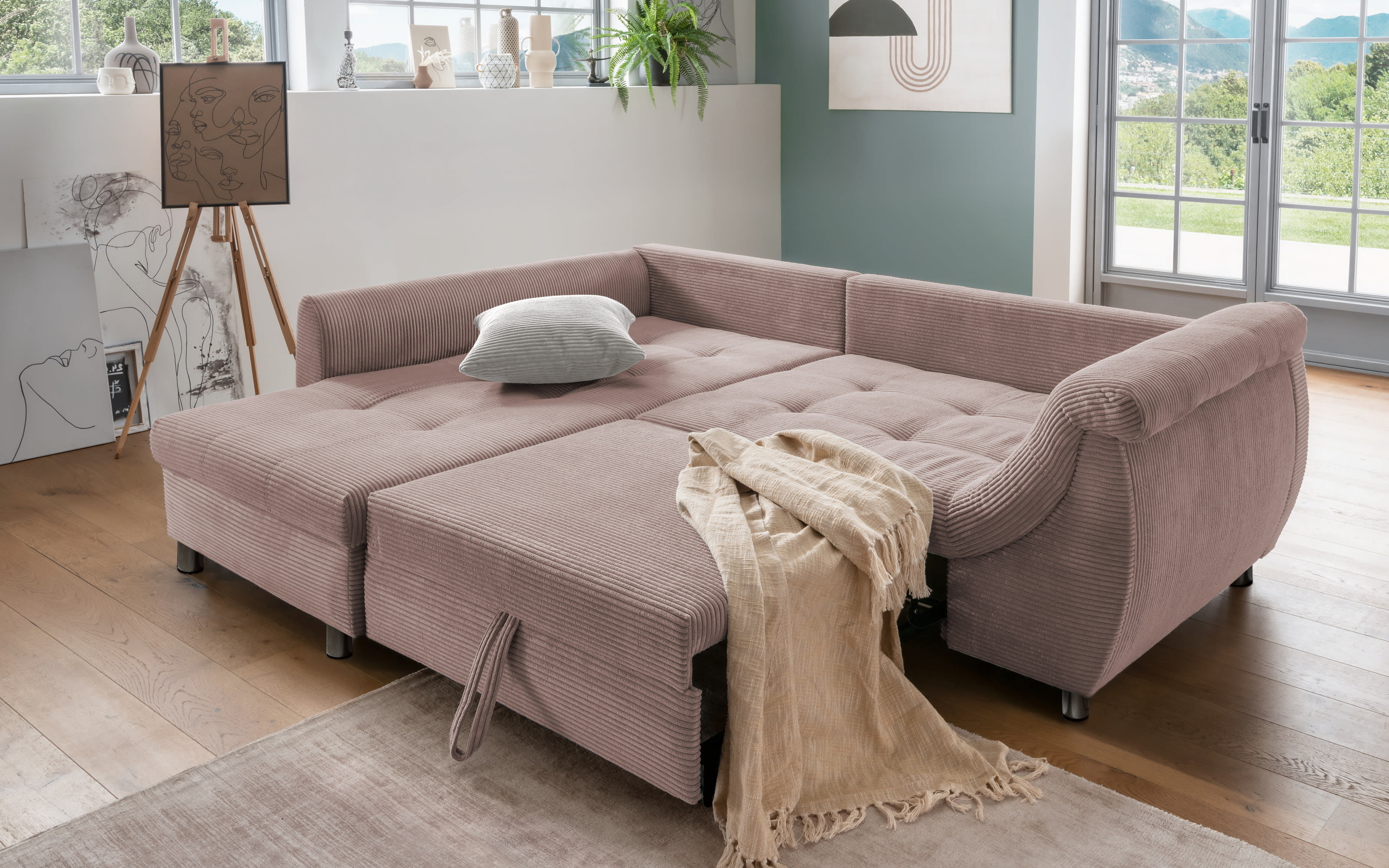 Wohnlandschaft Home, rosa, Ottomane links, inkl. Liegefunktion