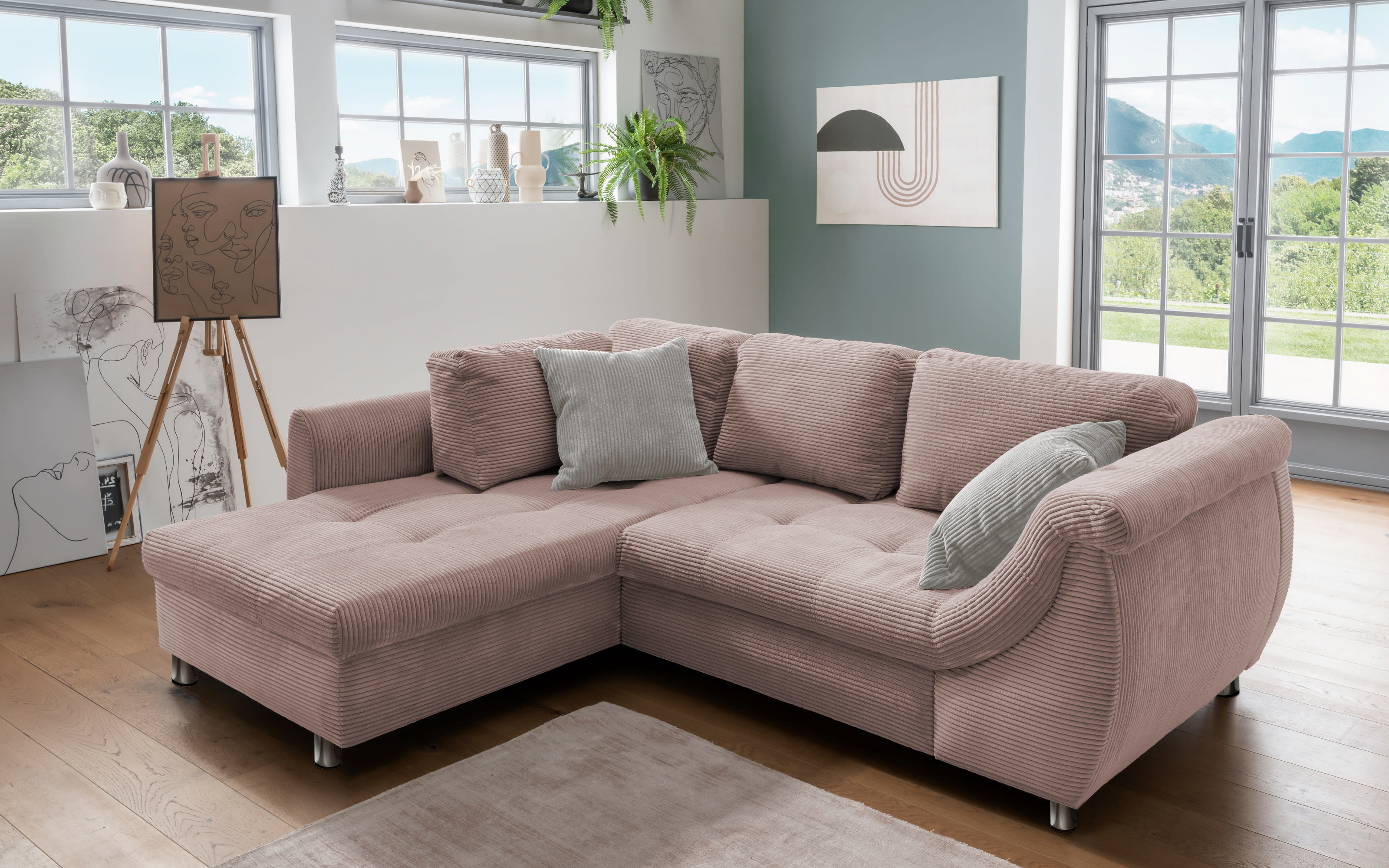 Wohnlandschaft Home, rosa, Ottomane links, inkl. Liegefunktion
