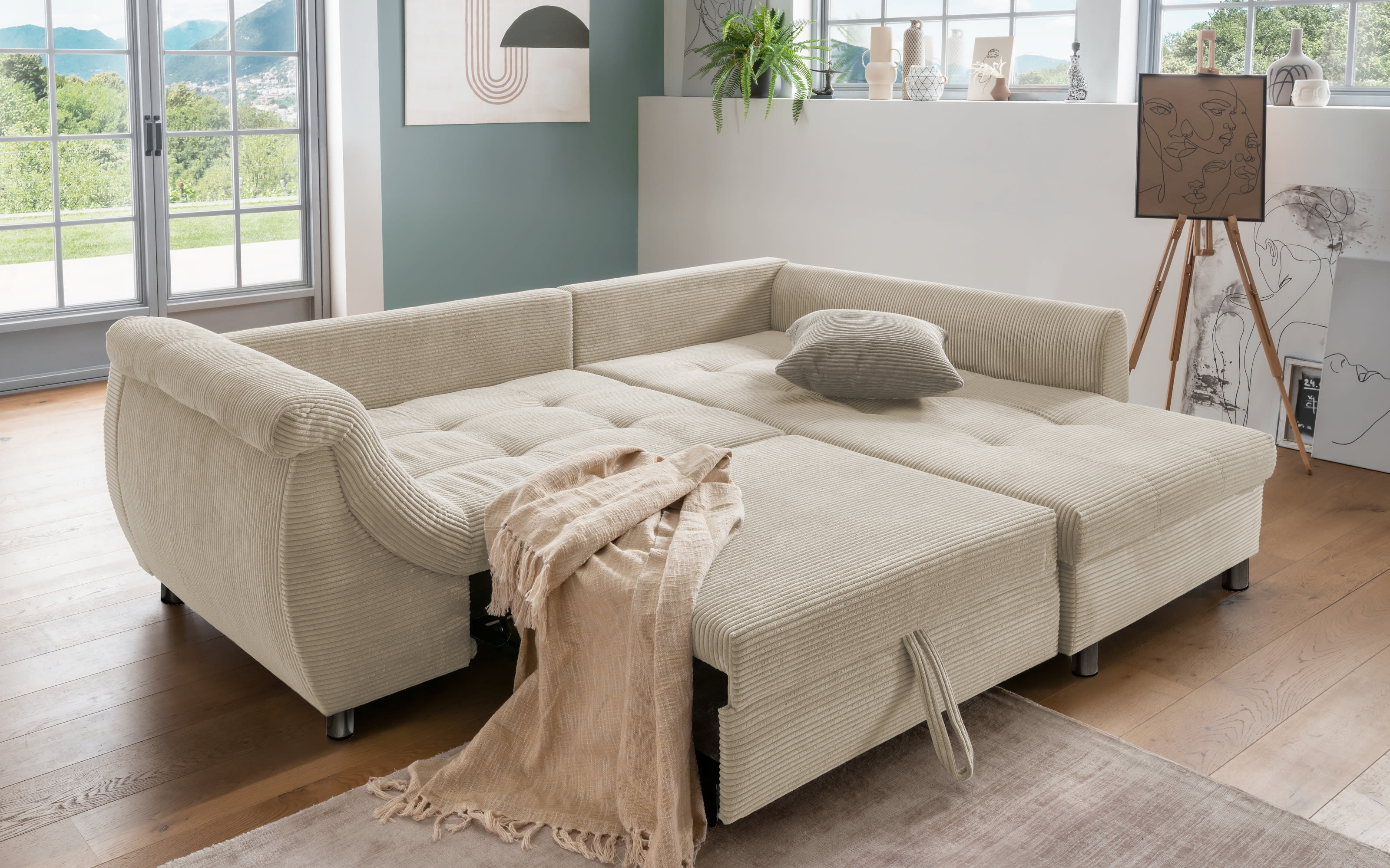 Wohnlandschaft Home, beige, Ottomane rechts, inkl. Liegefunktion