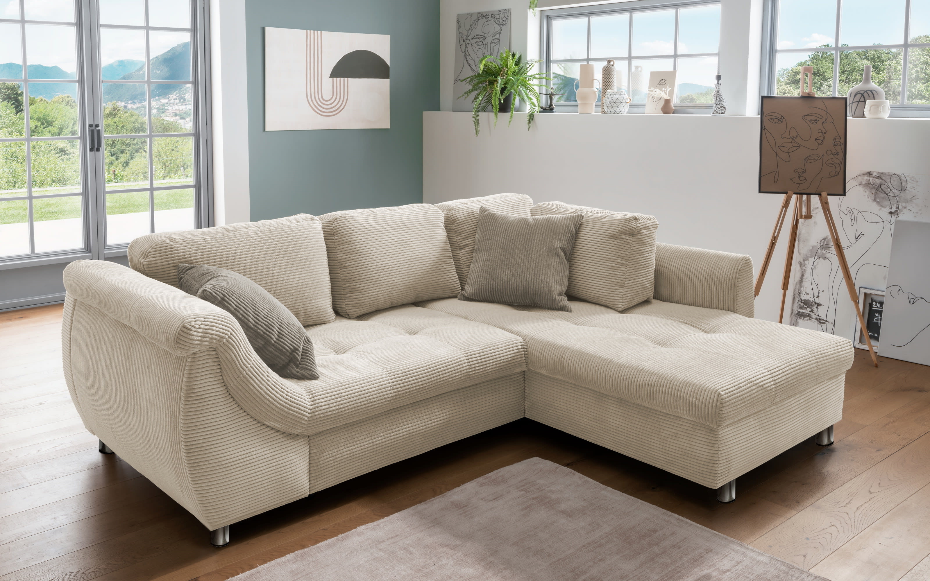 Wohnlandschaft Home, beige, Ottomane rechts, inkl. Liegefunktion